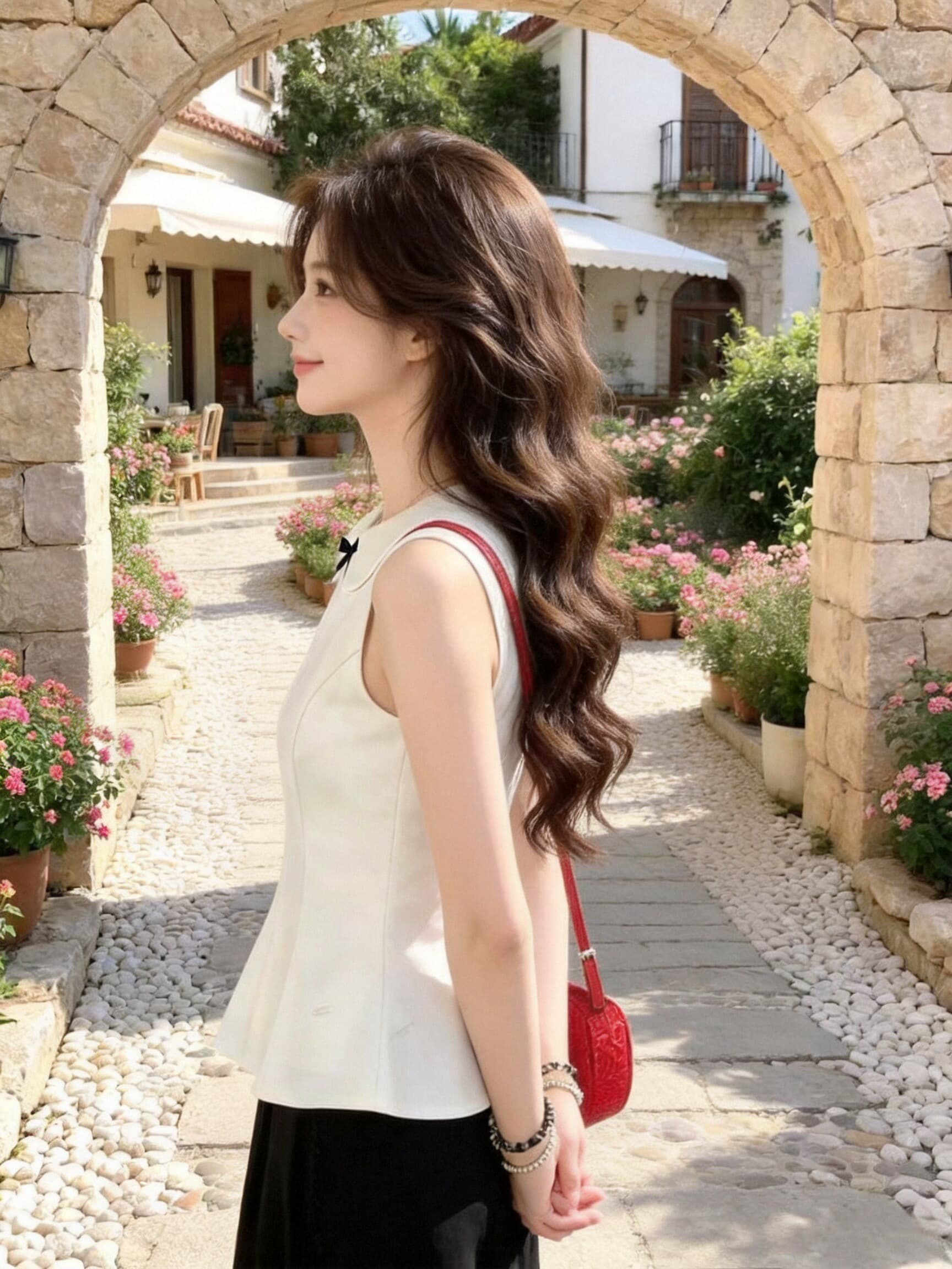 화이트 베이비 칼라 조끼 셔츠 맨위 여성 상세 이미지 8