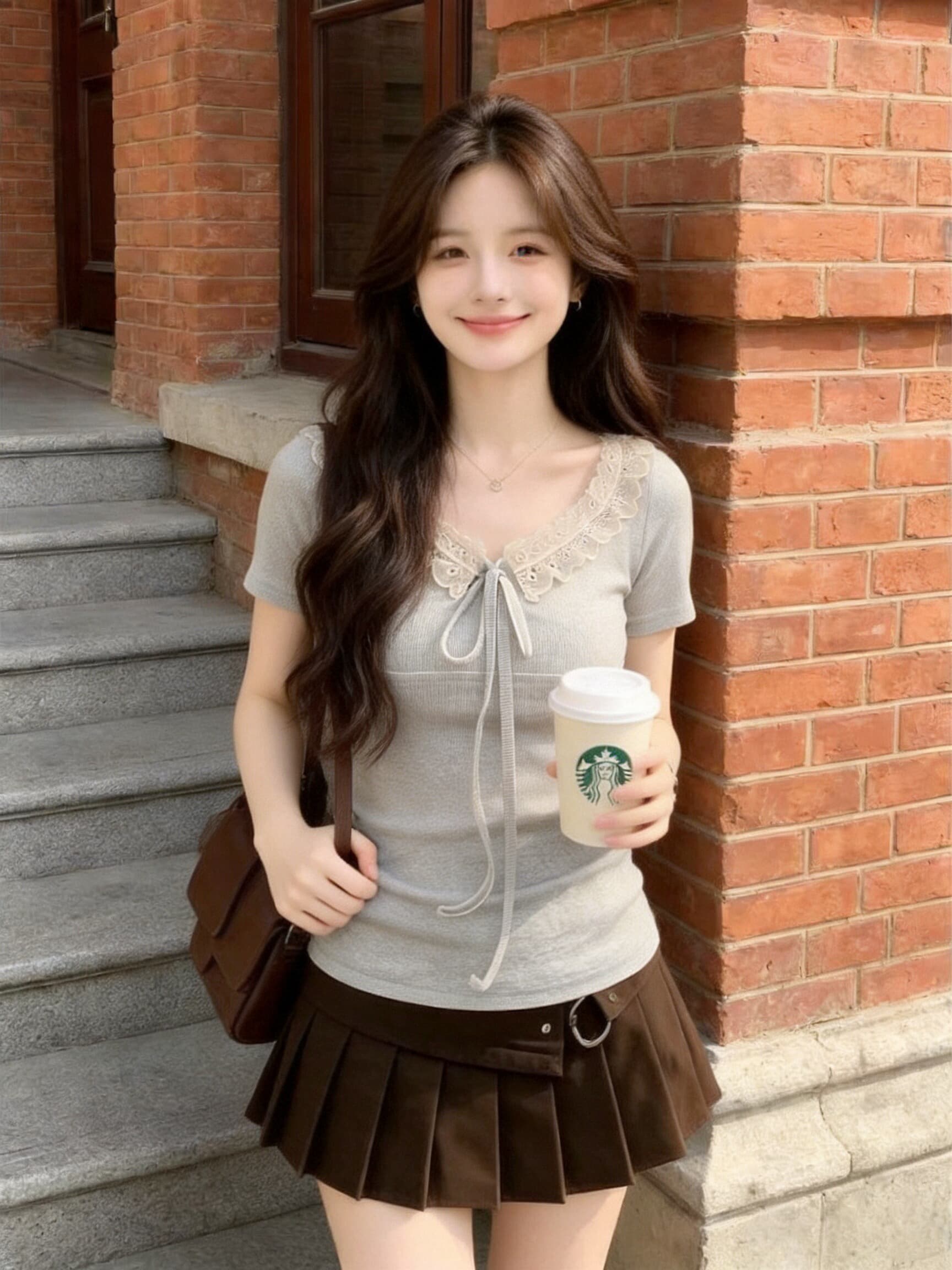 프릴 패치워크 부서 벨트 측면 칼라 맨위 여성 이미지 2