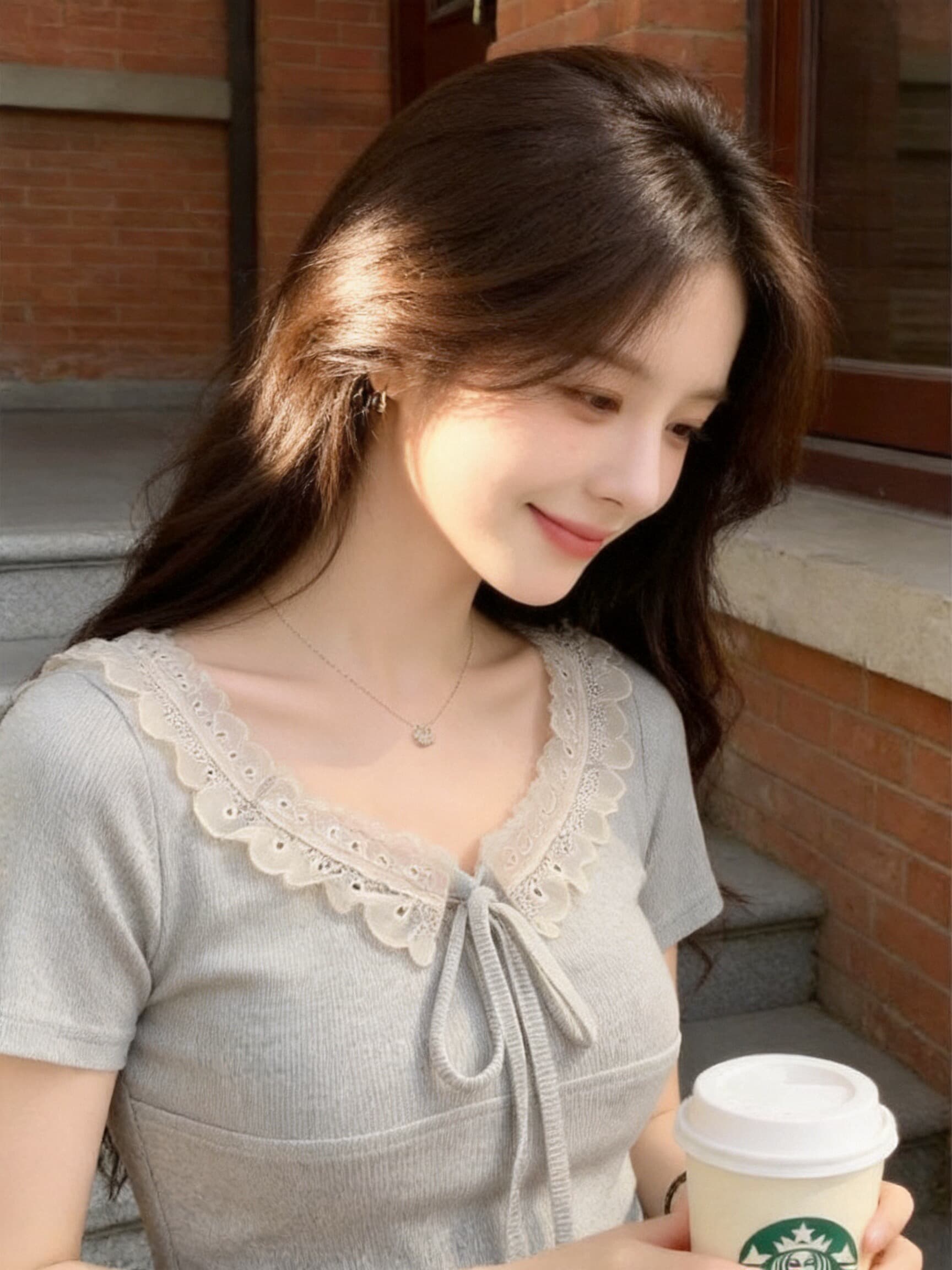 프릴 패치워크 부서 벨트 측면 칼라 맨위 여성 이미지 5