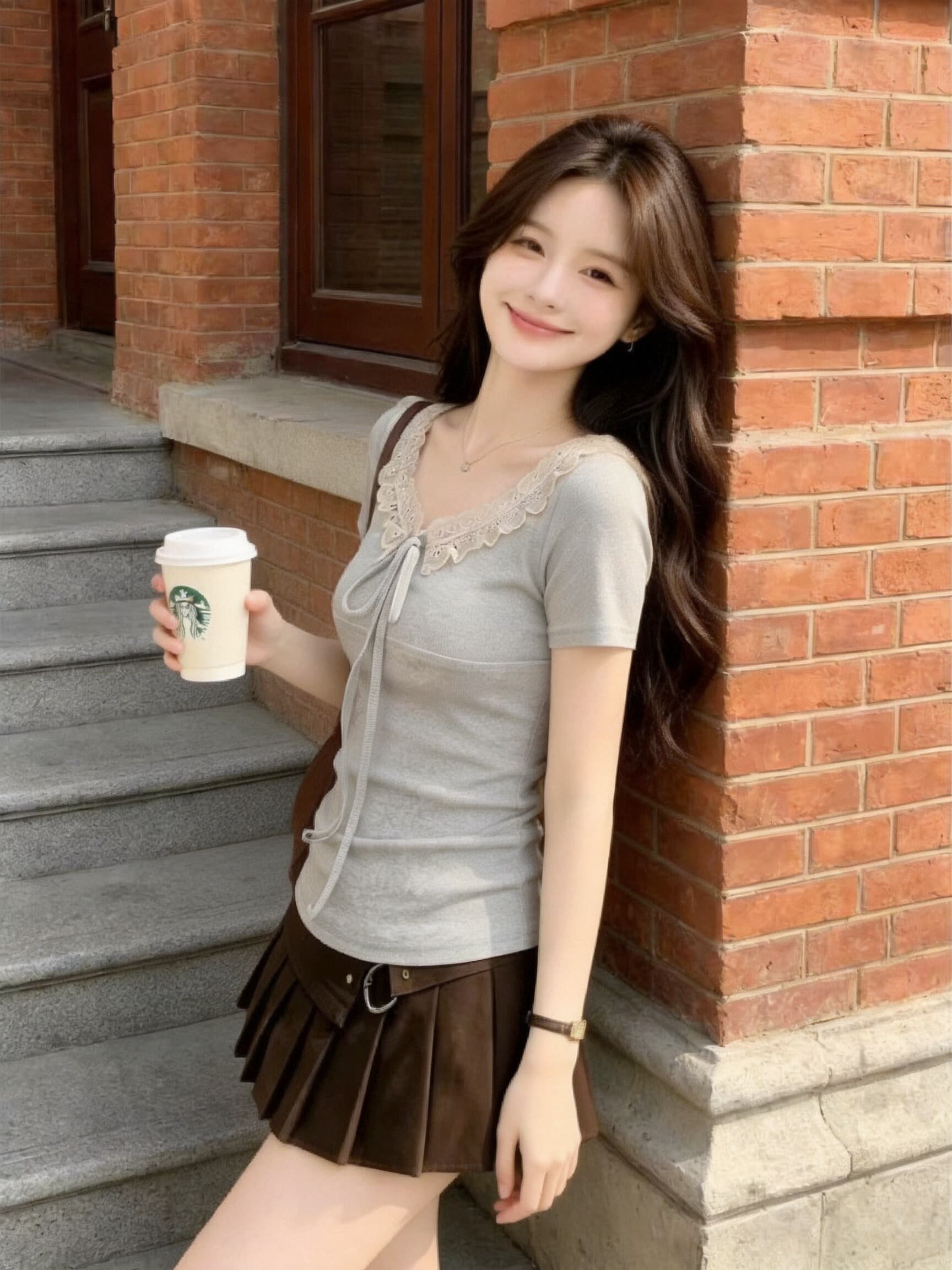 프릴 패치워크 부서 벨트 측면 칼라 맨위 여성 상세 이미지 2