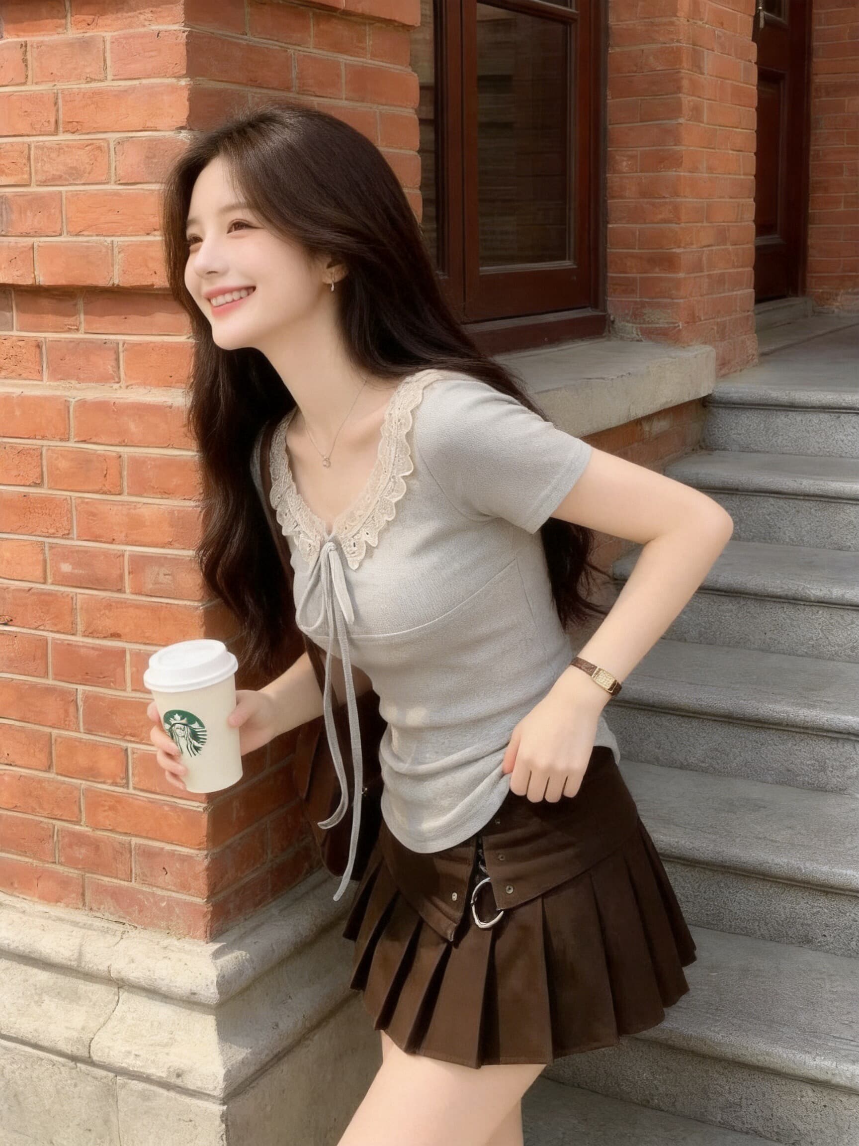 프릴 패치워크 부서 벨트 측면 칼라 맨위 여성 상세 이미지 4