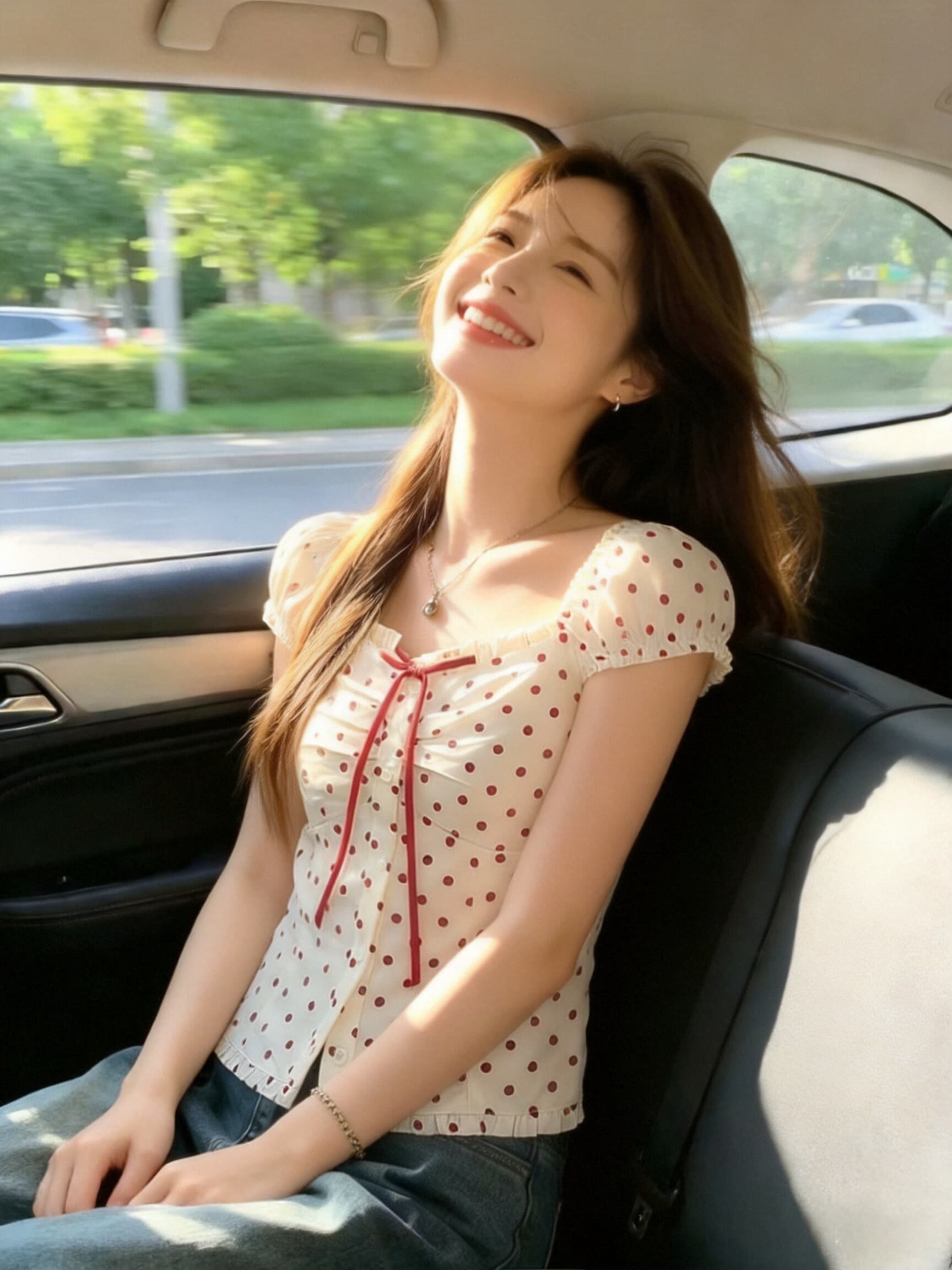 소녀 빨간색 도트 무늬 광장 칼라 맨위 여성 이미지 3