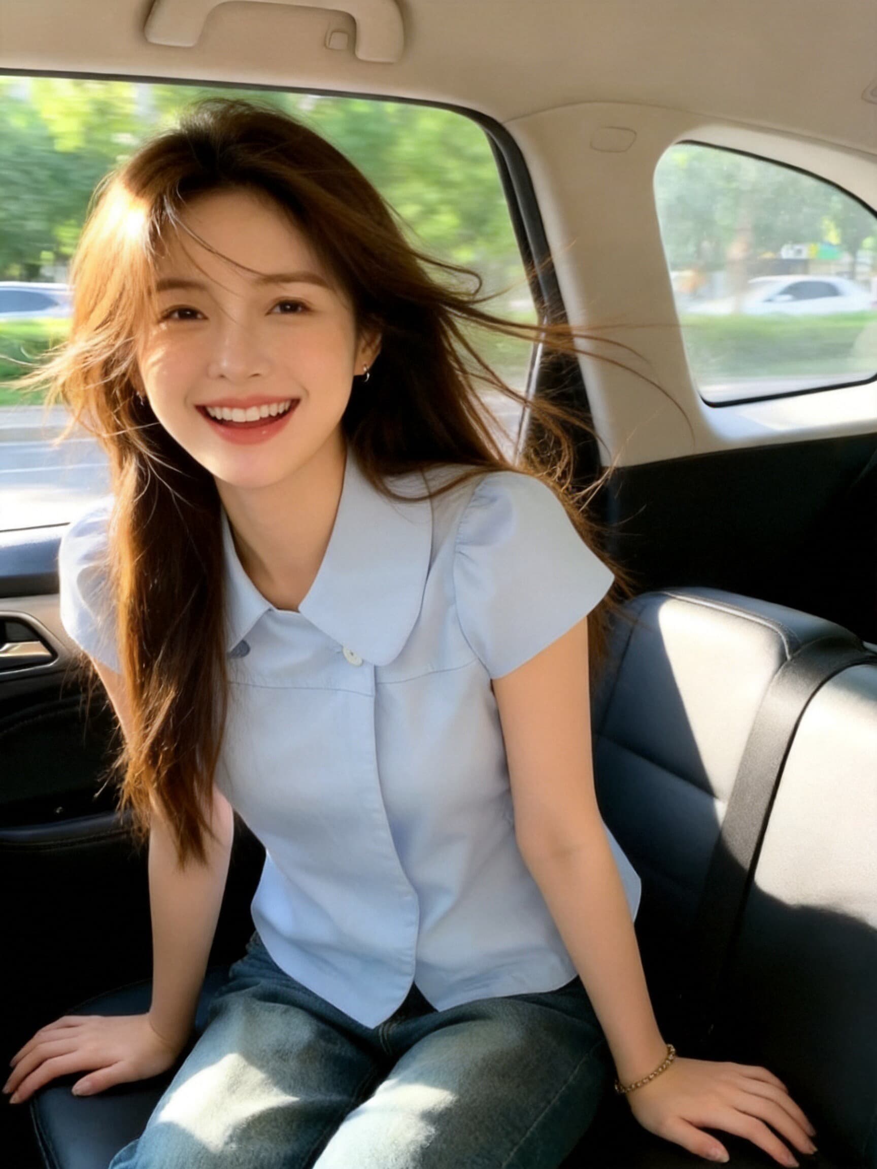 파란색 인형 셔츠 맨위 여성 이미지 4