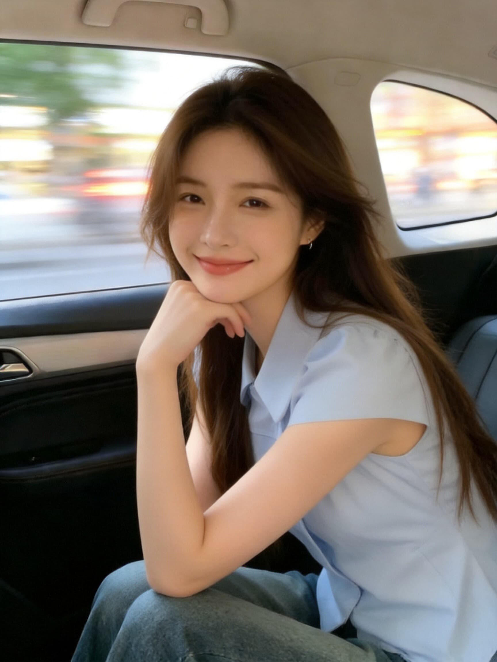 파란색 인형 셔츠 맨위 여성 이미지 5