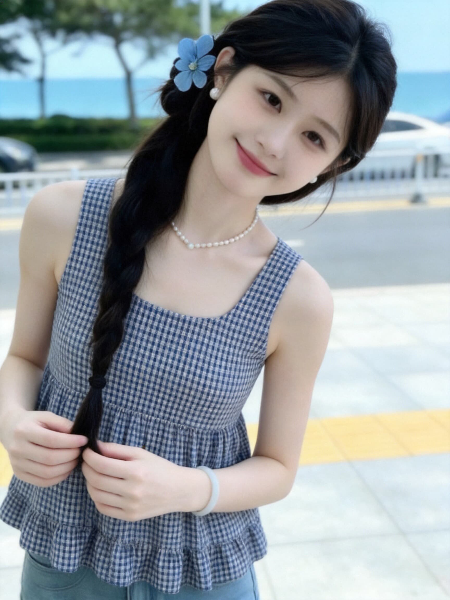레트로 그리드 패치워크 프릴 셔츠 맨위 여성 이미지 3