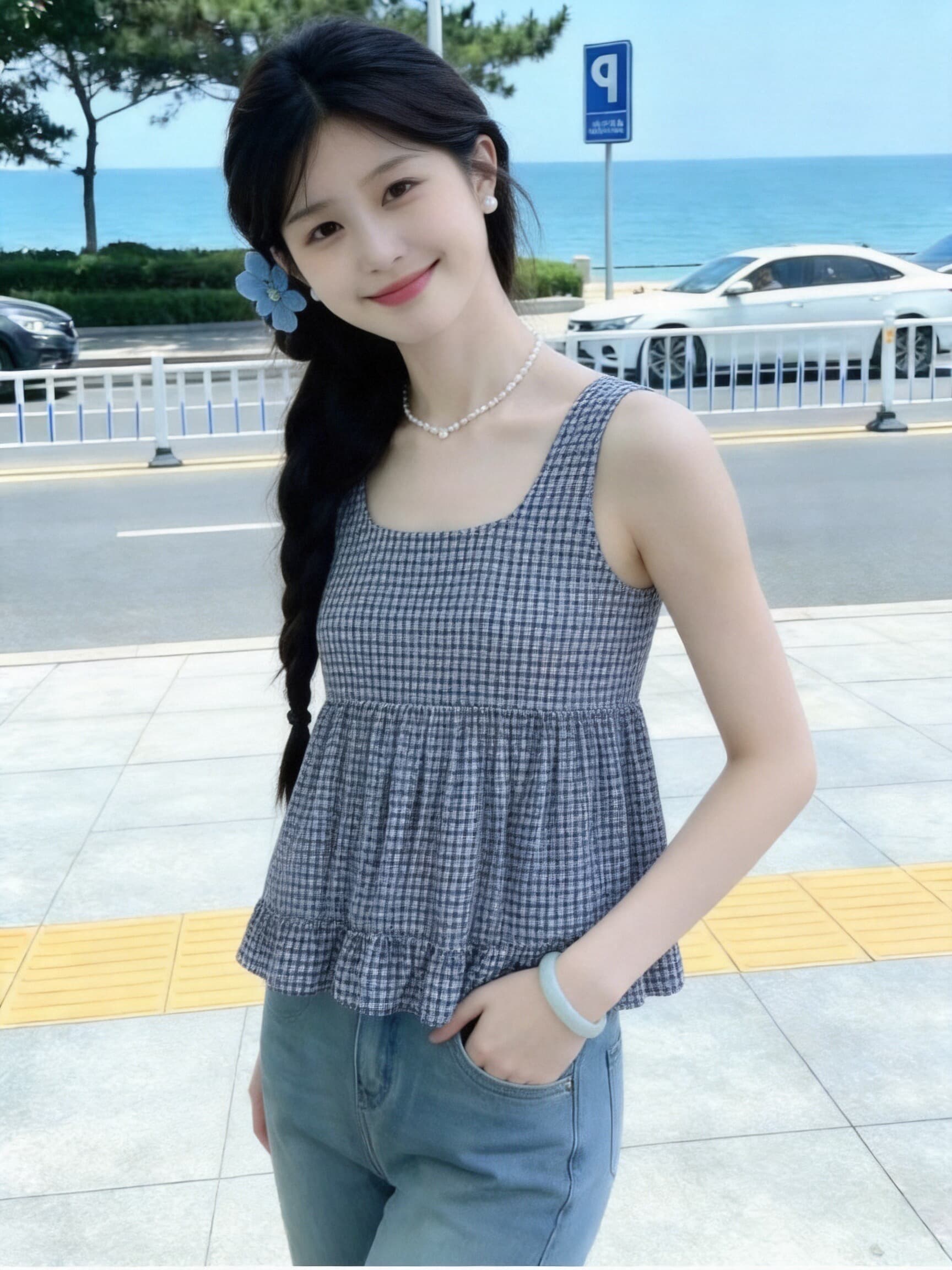 레트로 그리드 패치워크 프릴 셔츠 맨위 여성 이미지 5