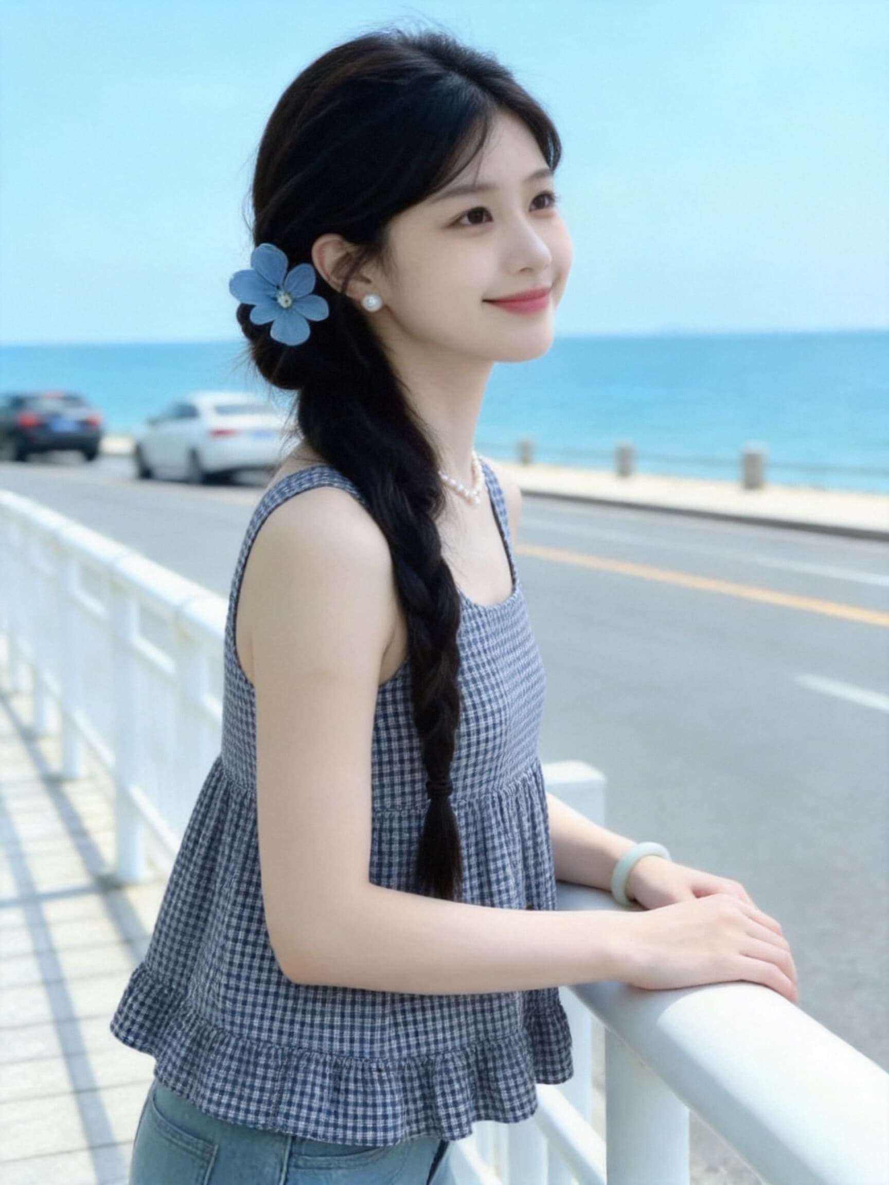 레트로 그리드 패치워크 프릴 셔츠 맨위 여성 상세 이미지 8