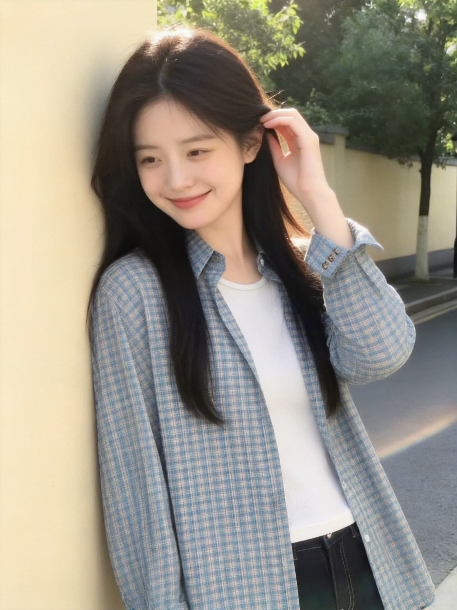 파란색 그리드 애버딘 재킷 셔츠 자외선 차단 맨위 여성 이미지 4