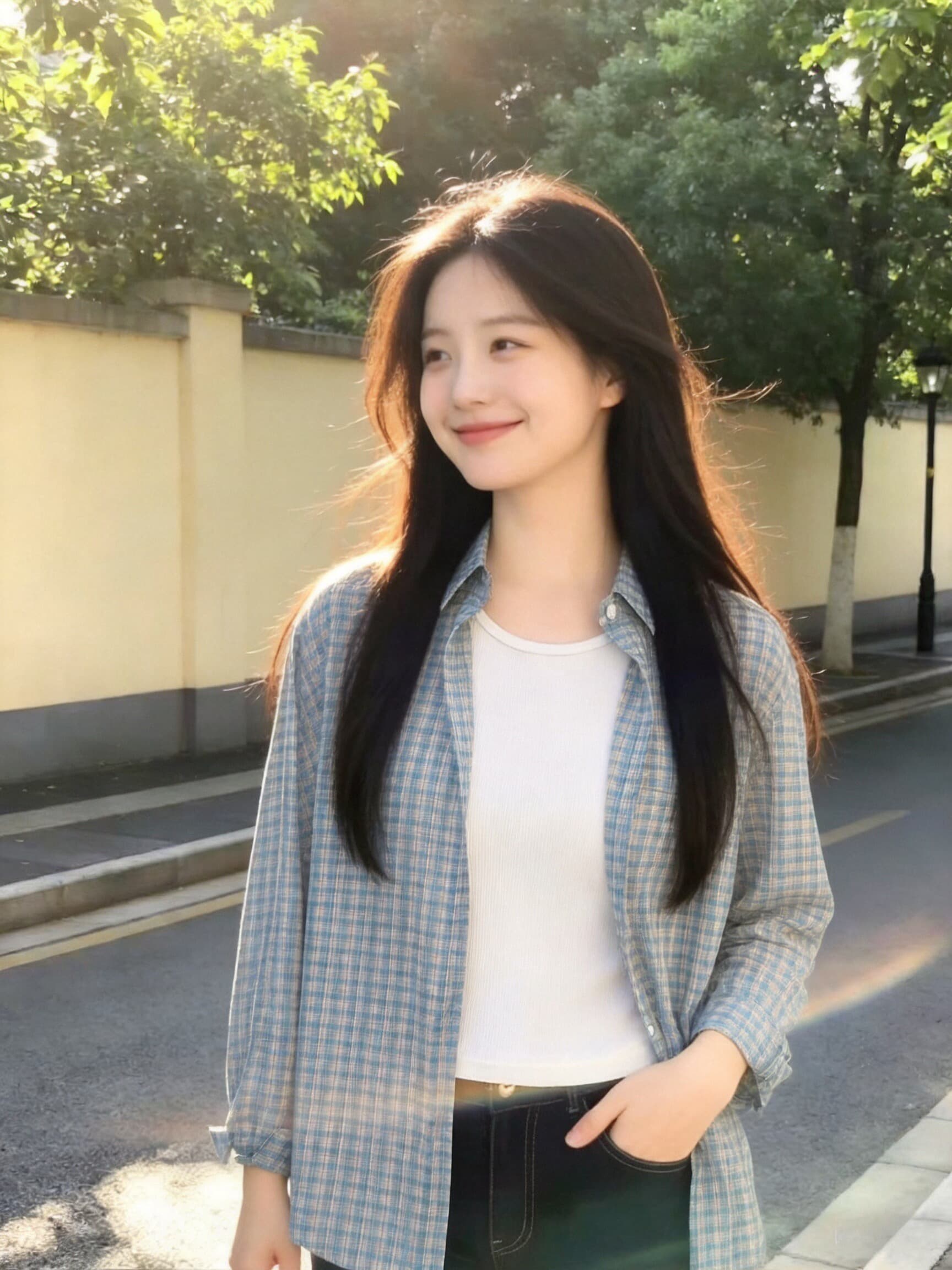 파란색 그리드 애버딘 재킷 셔츠 자외선 차단 맨위 여성 이미지 2