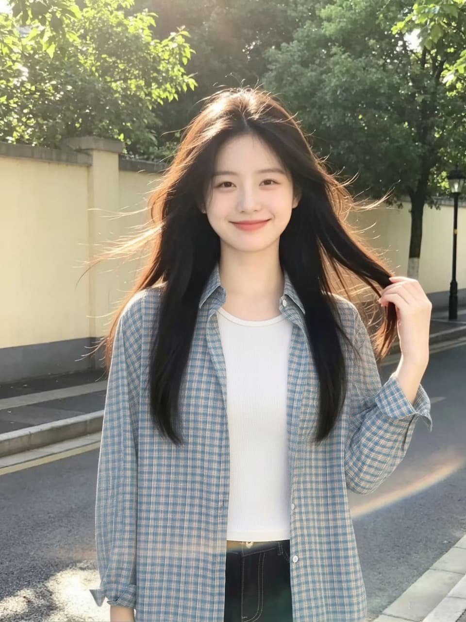 파란색 그리드 애버딘 재킷 셔츠 자외선 차단 맨위 여성 상세 이미지 2