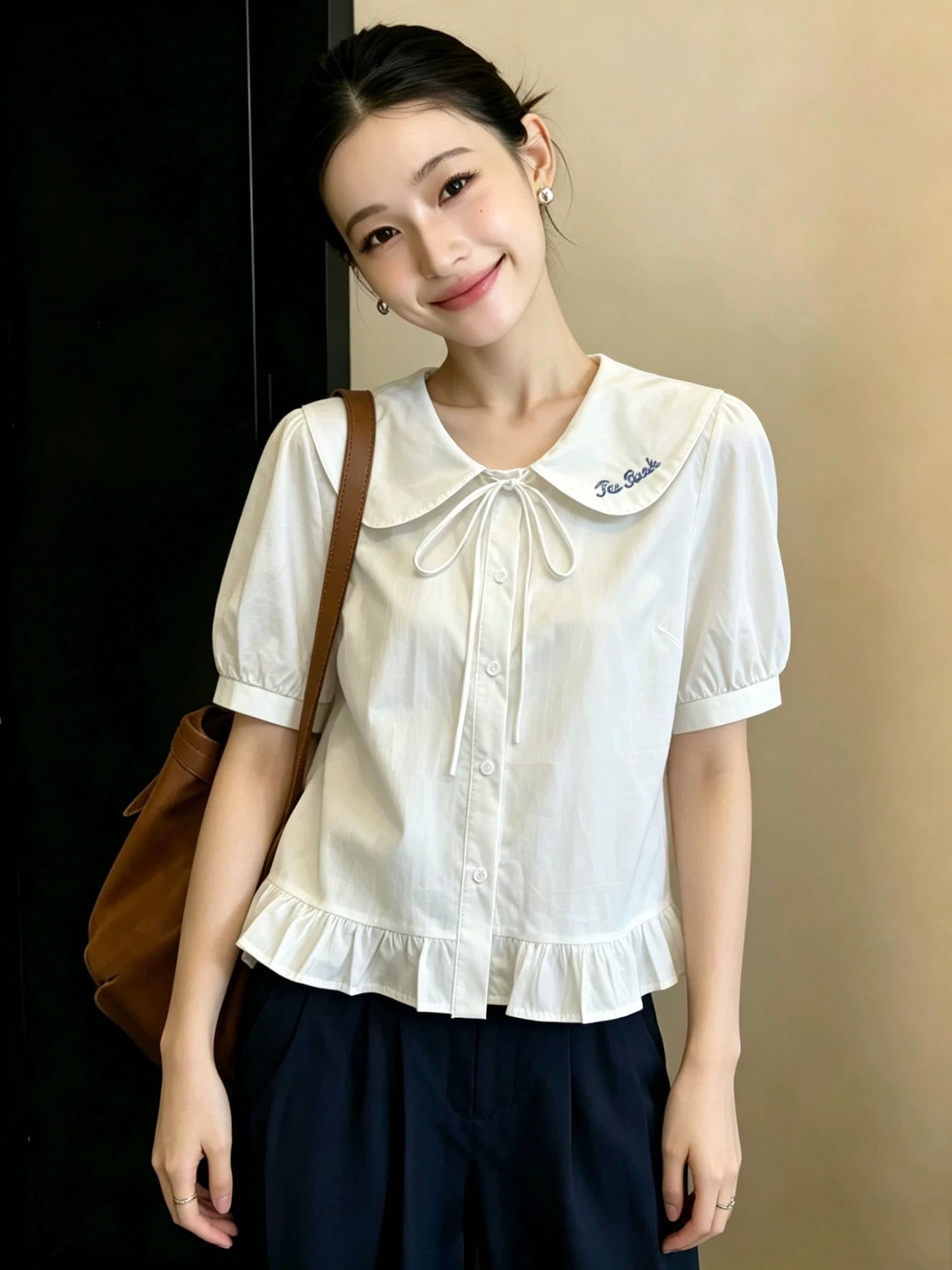 베이비 칼라 거품 소매 셔츠 이미지 4