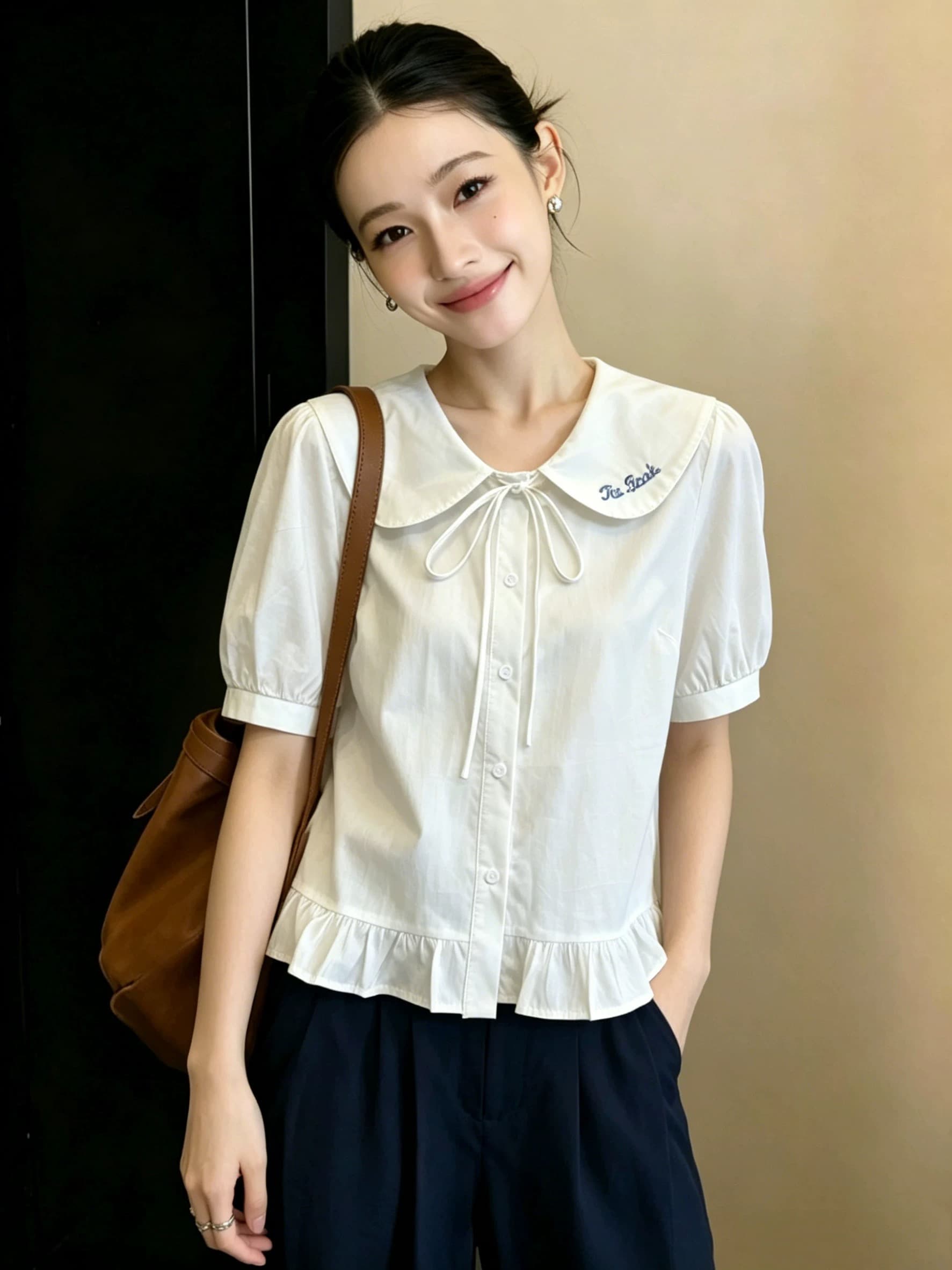 베이비 칼라 거품 소매 셔츠 상세 이미지 2