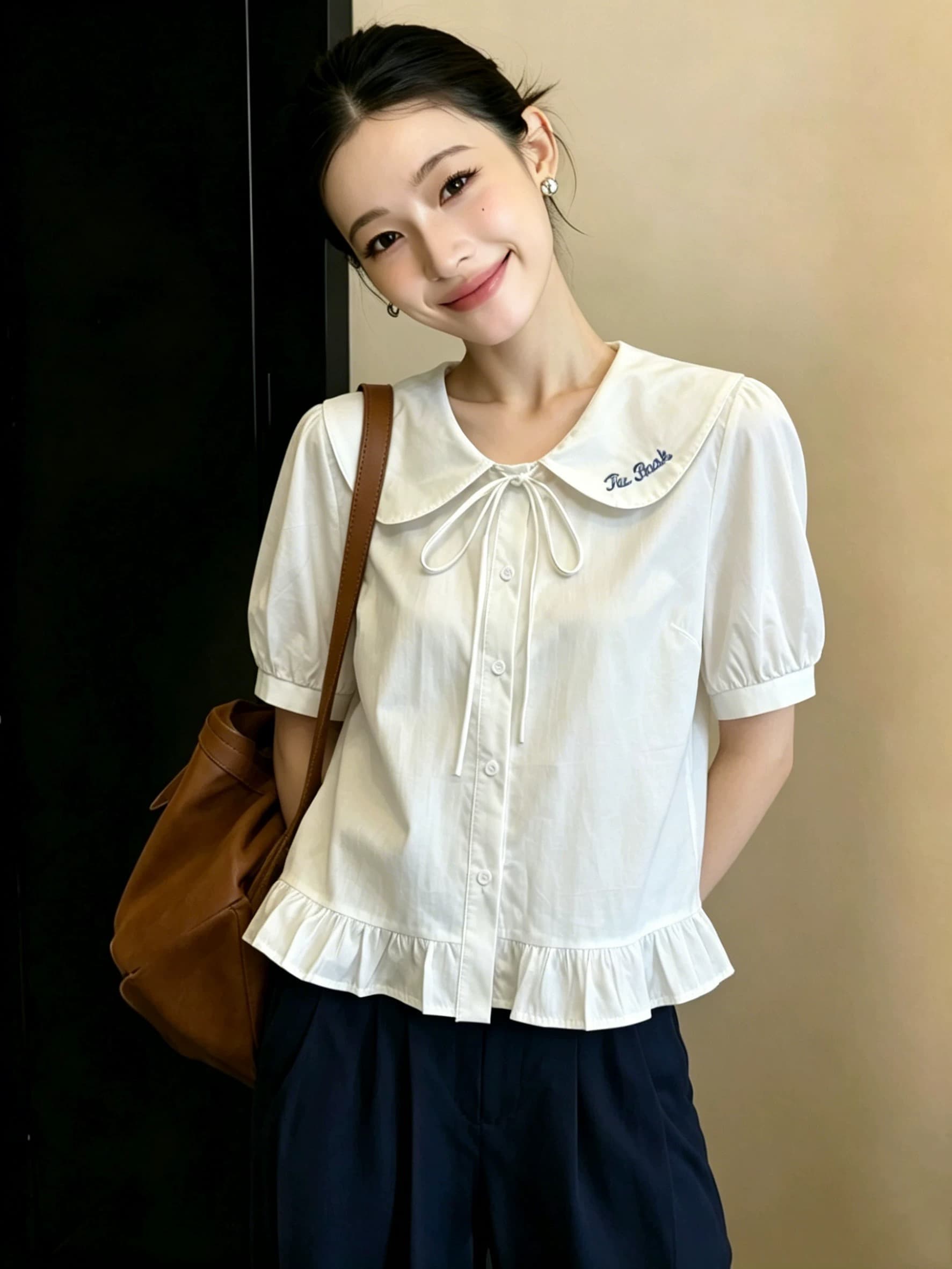 베이비 칼라 거품 소매 셔츠 상세 이미지 4