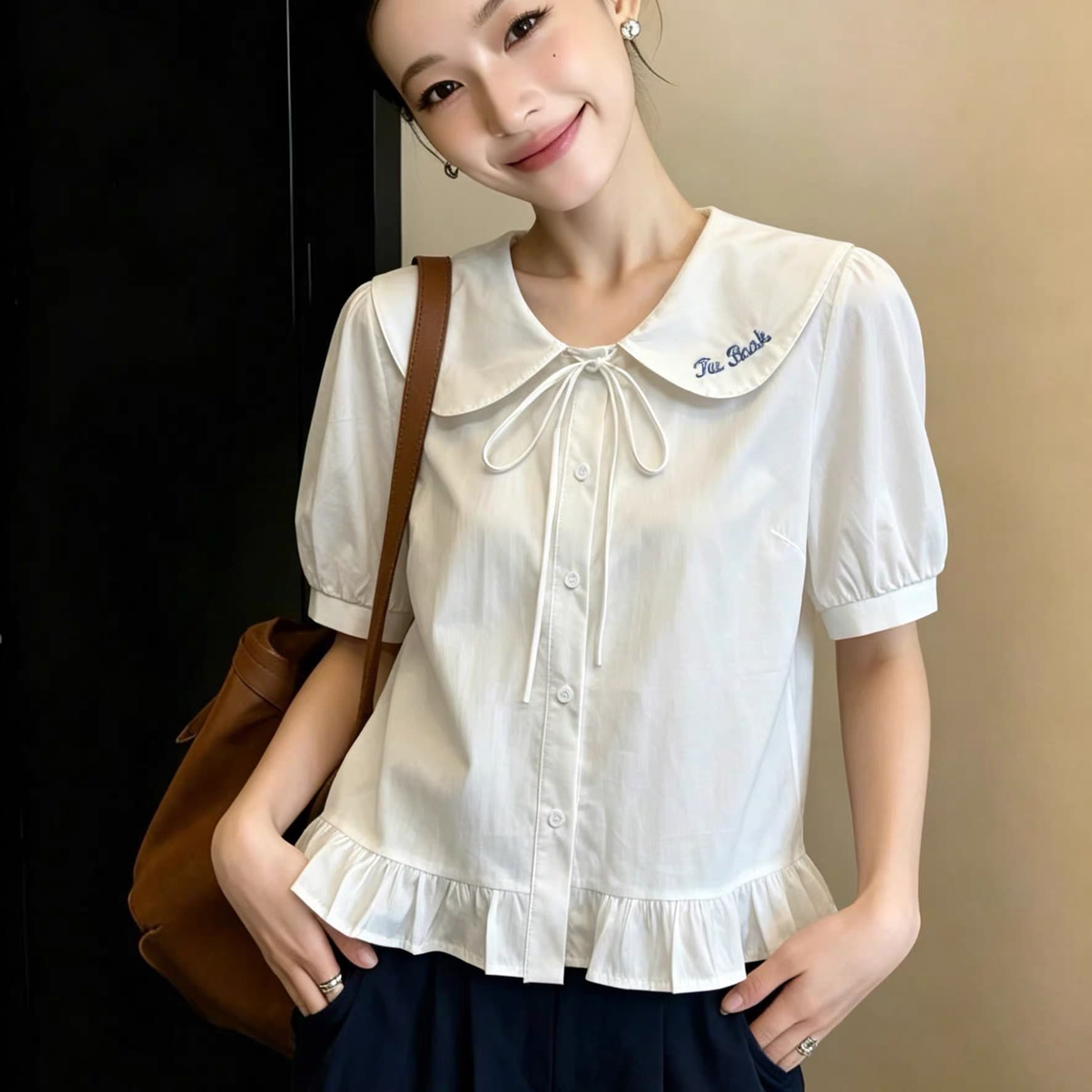 베이비 칼라 거품 소매 셔츠 상세 이미지 6