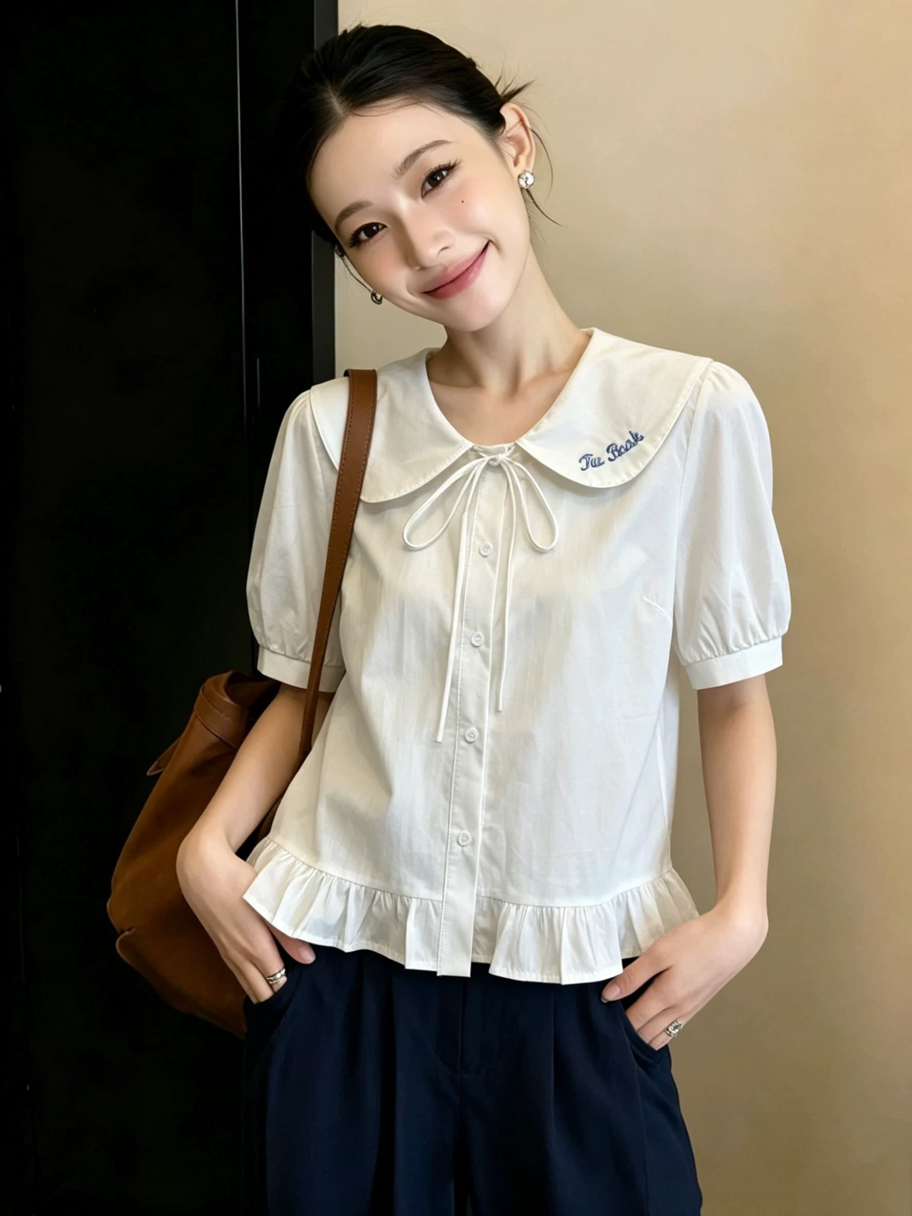 베이비 칼라 거품 소매 셔츠 상세 이미지 8