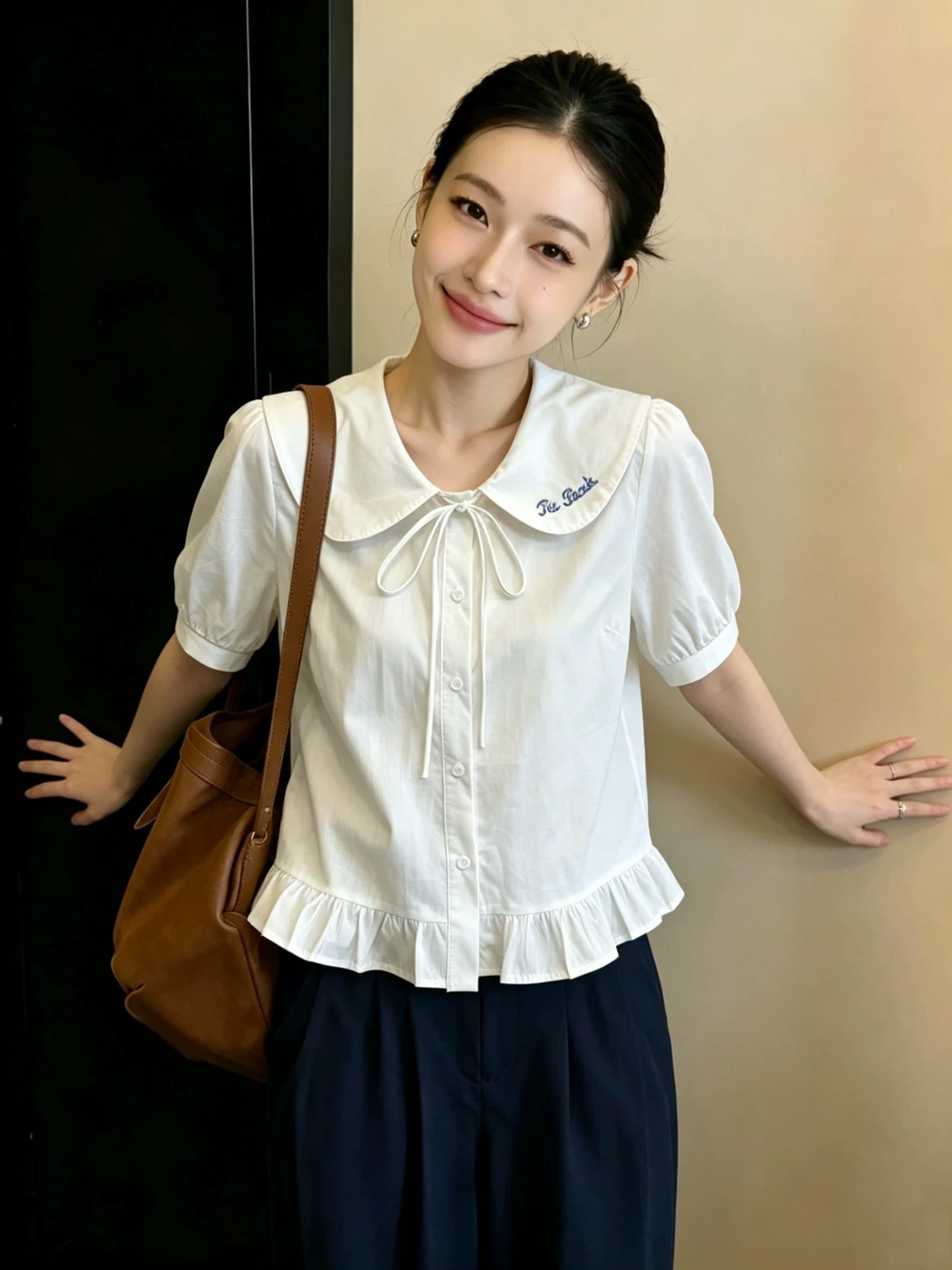 베이비 칼라 거품 소매 셔츠 상세 이미지 9