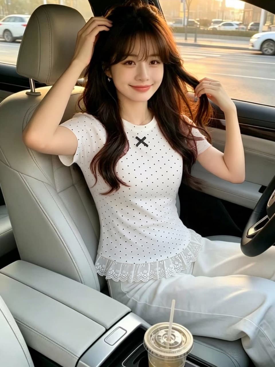 나비 매듭 레이스 패치워크 도트 무늬 맨위 여성 상세 이미지 3