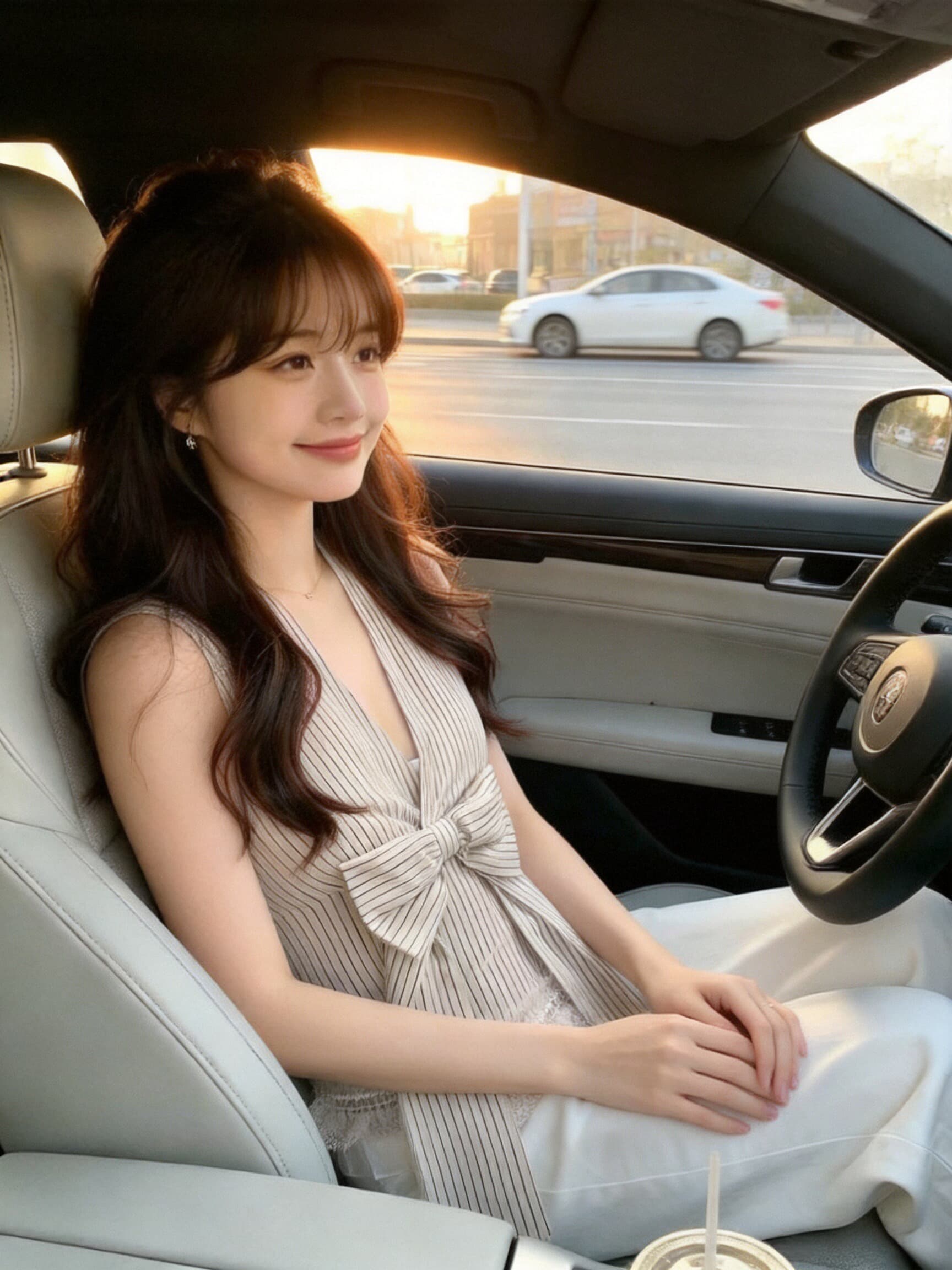 스트라이프 레이스 꼬집기 허리 행침 목 셔츠 맨위 여성 상세 이미지 6
