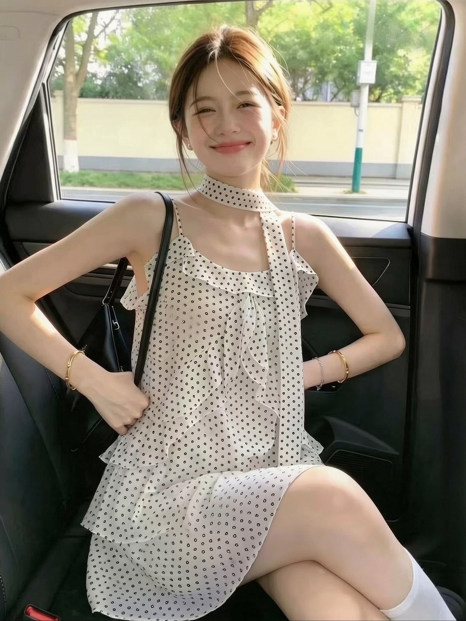 도트 무늬 슬립 프릴 맨위 여성 상세 이미지 10