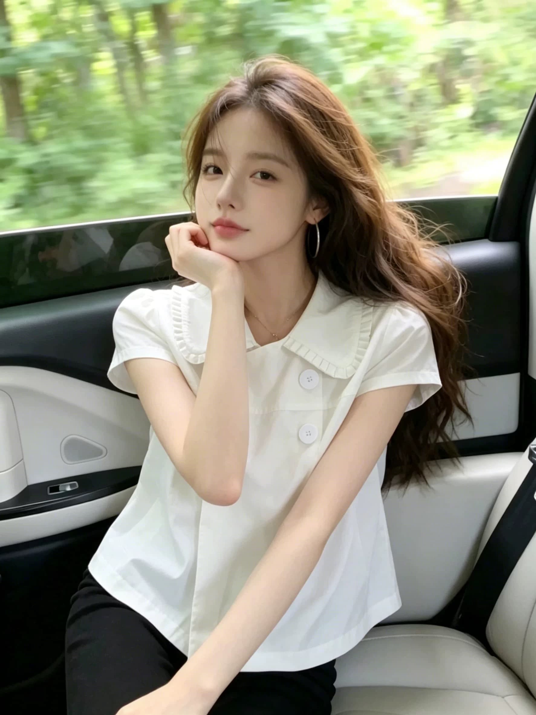화이트 베이비 칼라 프릴 반팔 셔츠 맨위 여성 상세 이미지 6