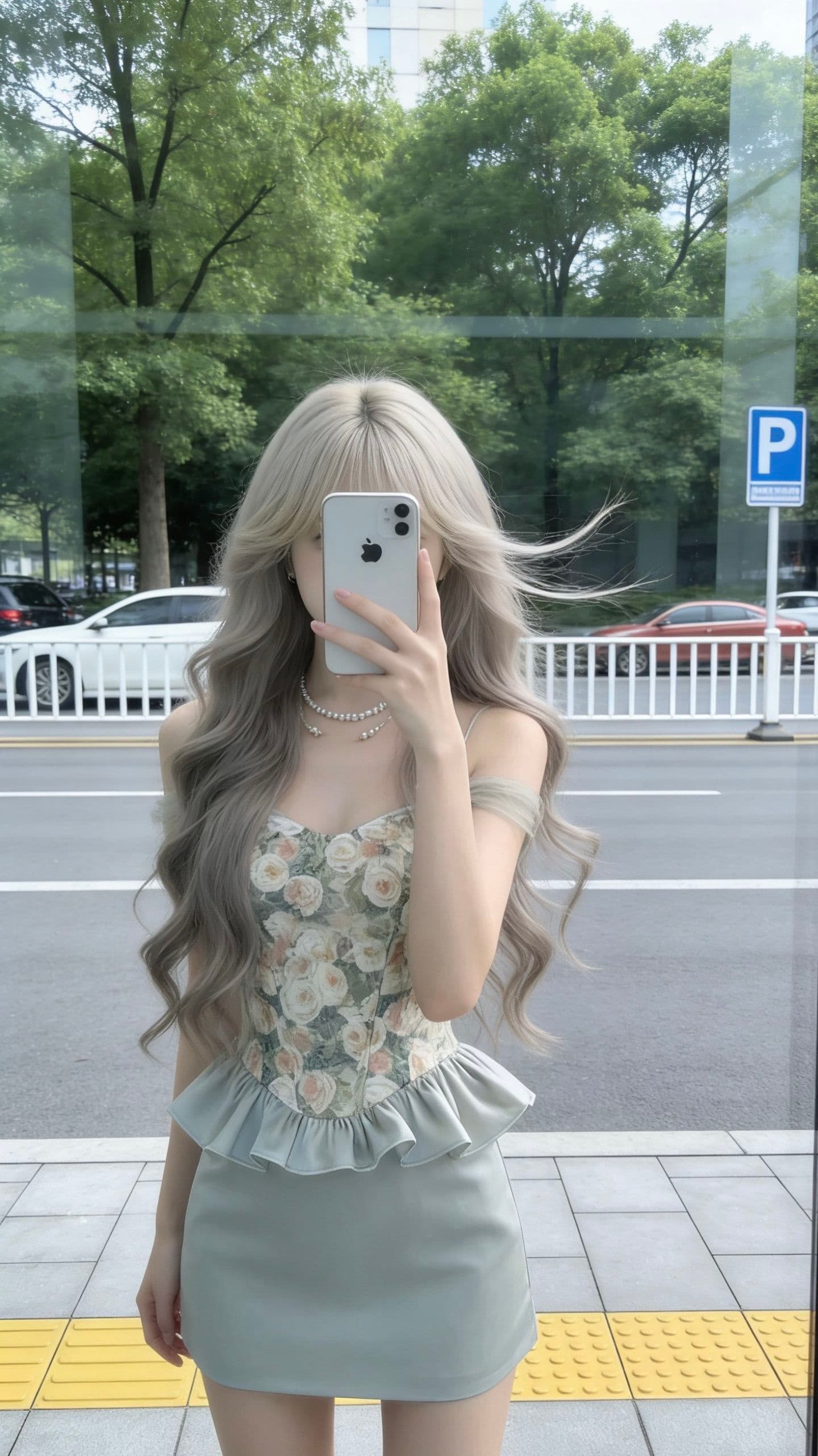 보트넥 꽃무늬 패치워크 허리 수축 맨위 여성 상세 이미지 2