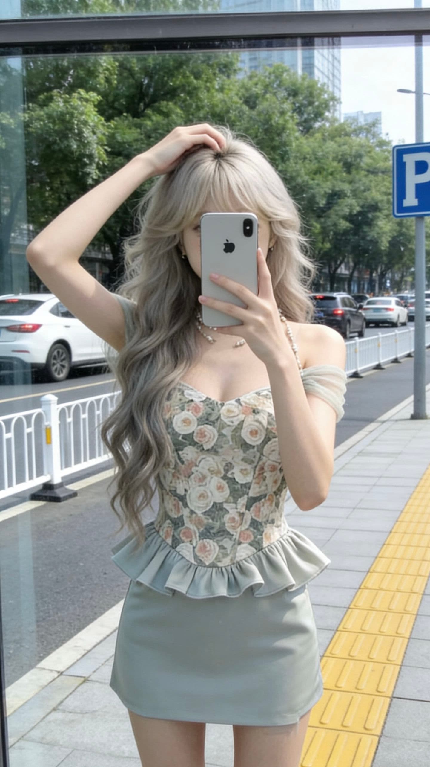 보트넥 꽃무늬 패치워크 허리 수축 맨위 여성 상세 이미지 6