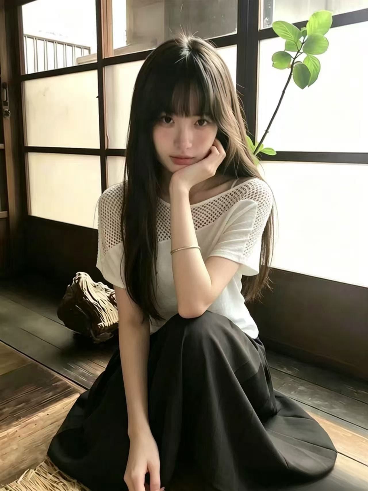 홀로우 아웃 패치워크 비스듬한 어깨 허리 수축 니트 맨위 여성 상세 이미지 6