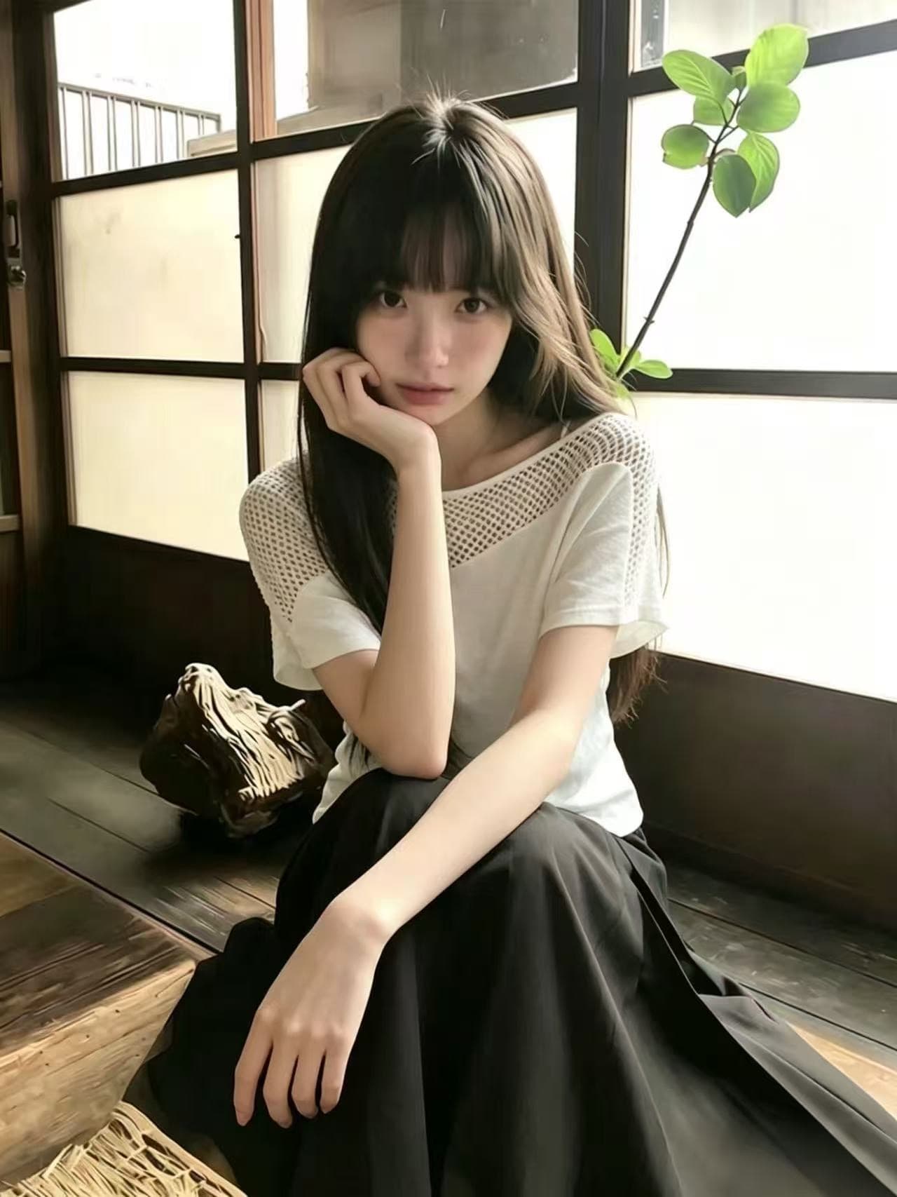홀로우 아웃 패치워크 비스듬한 어깨 허리 수축 니트 맨위 여성 상세 이미지 9