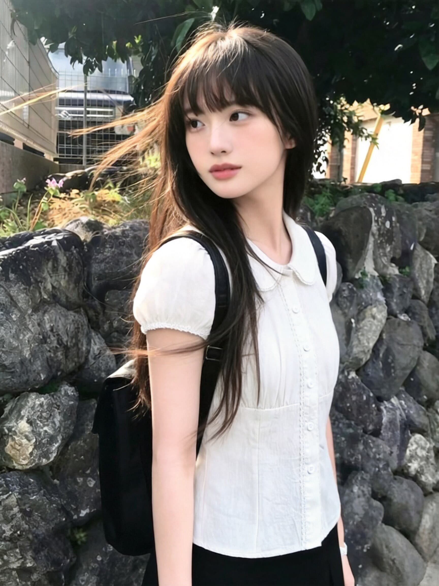레이스 조각 베이비 칼라 셔츠 맨위 여성 이미지 3