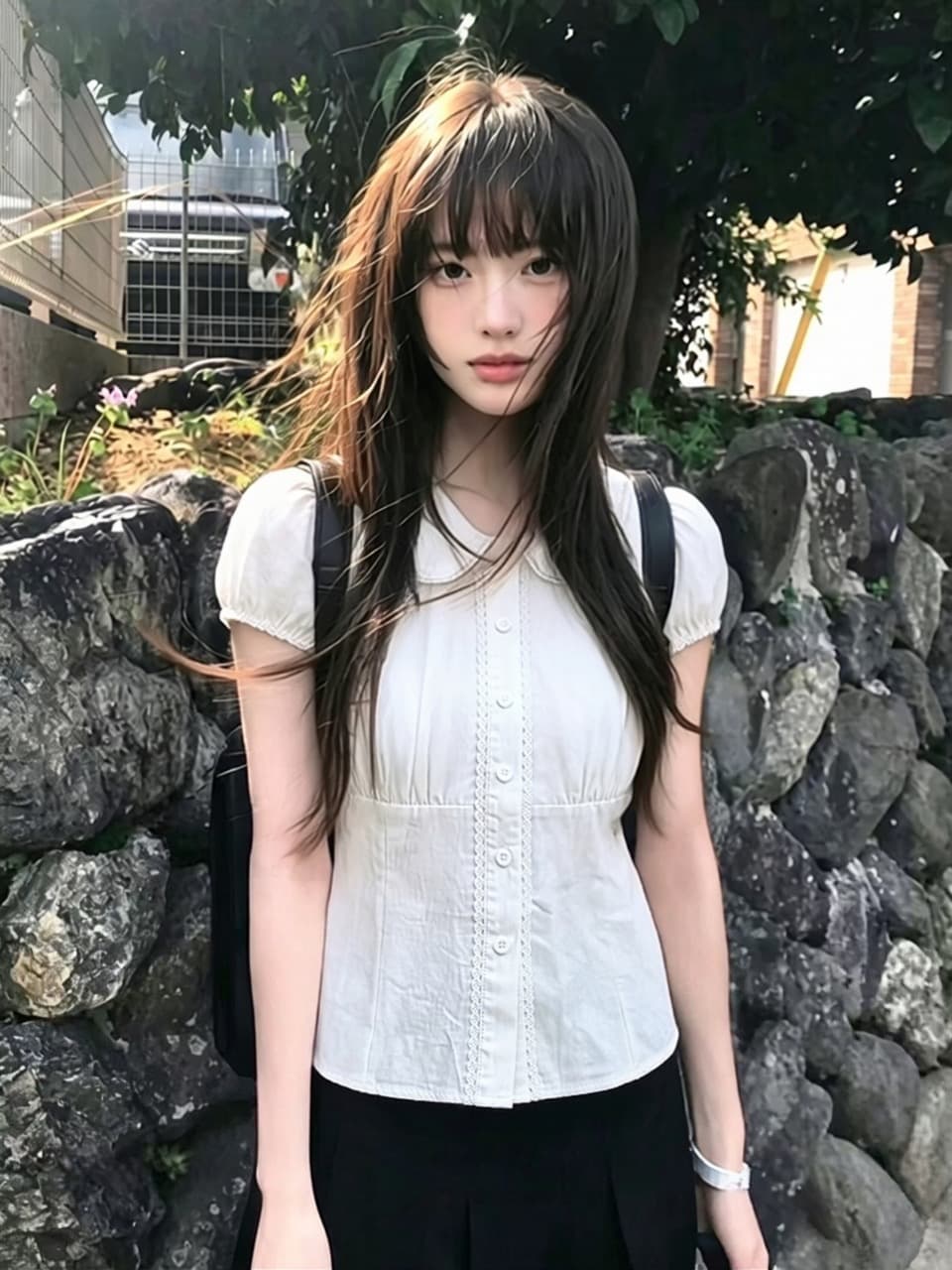 레이스 조각 베이비 칼라 셔츠 맨위 여성 상세 이미지 2