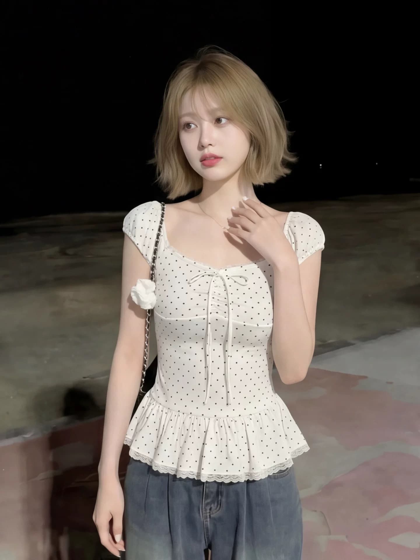 도트 무늬 나비 넥타이 맨위 여성 이미지 4