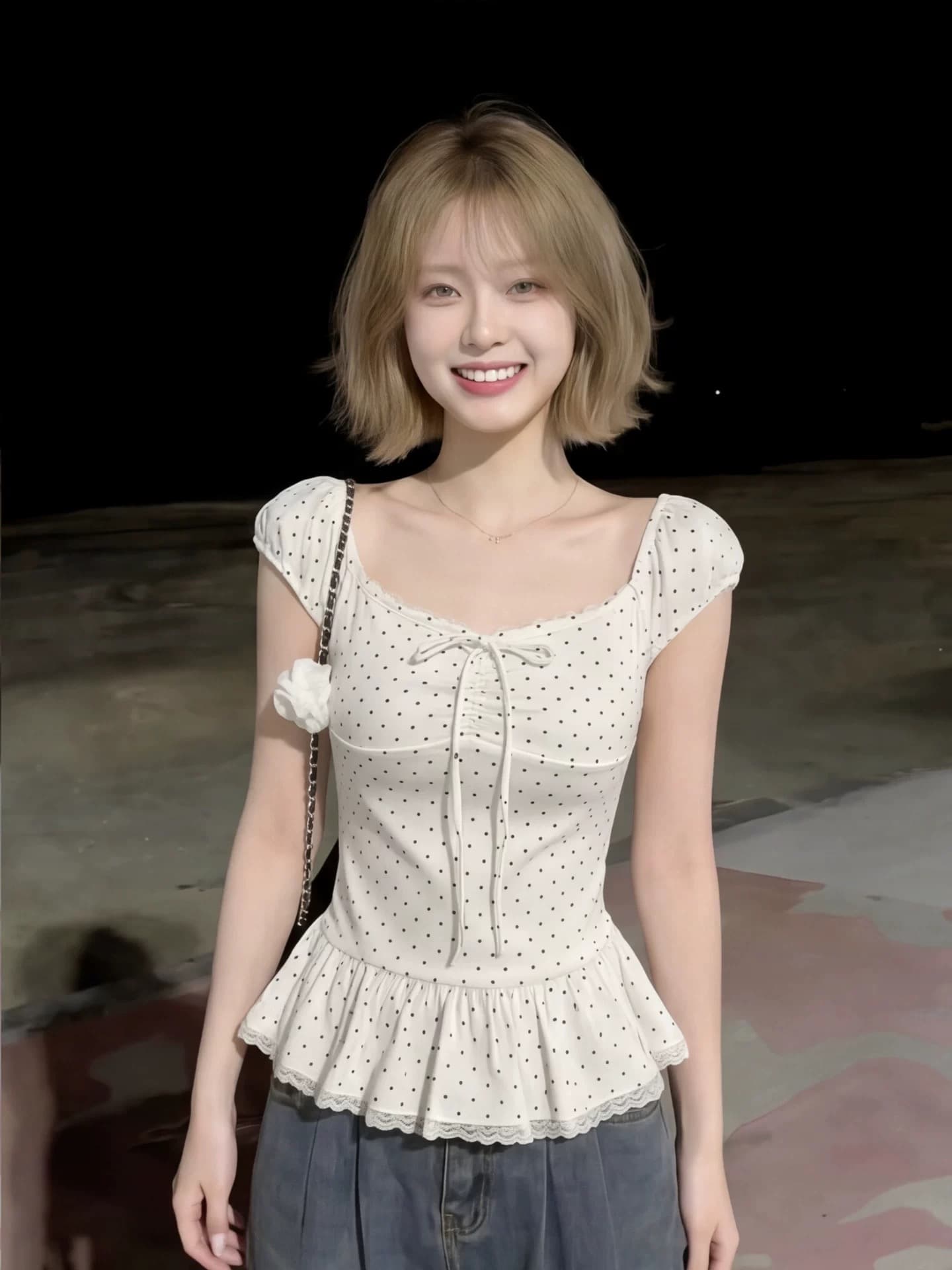 도트 무늬 나비 넥타이 맨위 여성 상세 이미지 3