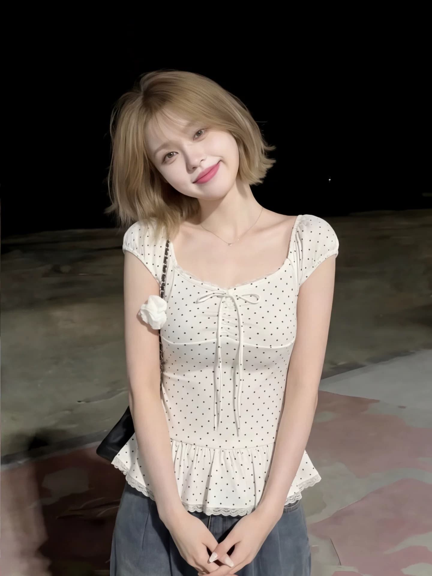 도트 무늬 나비 넥타이 맨위 여성 상세 이미지 5