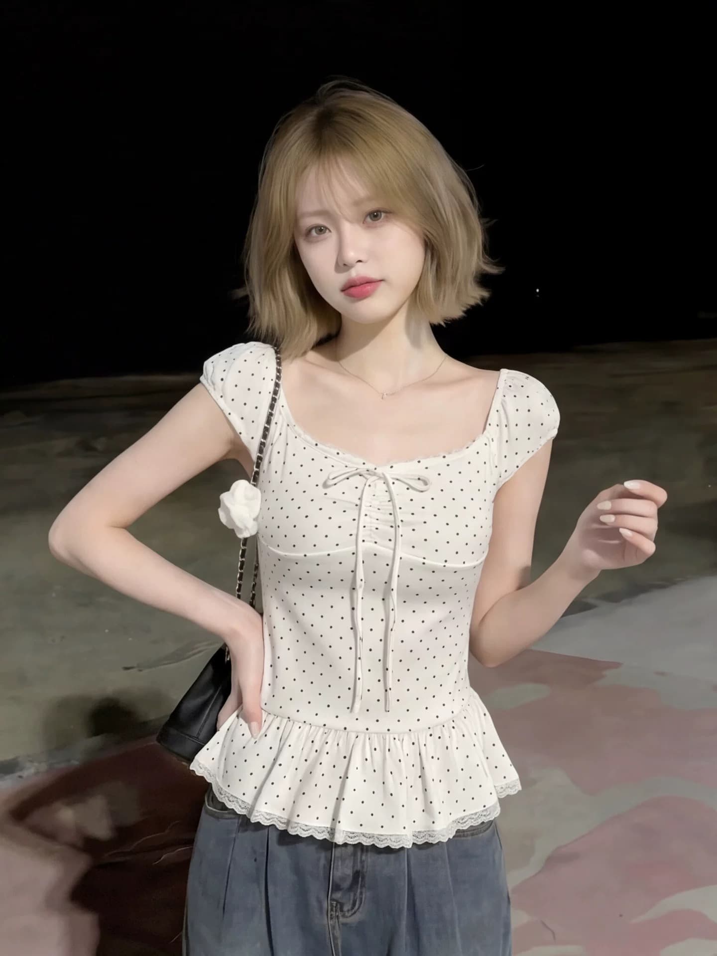 도트 무늬 나비 넥타이 맨위 여성 상세 이미지 6