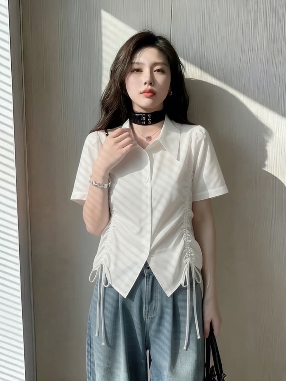 펌프 Pleat 반팔 셔츠 여성 셔츠 여성 이미지 3