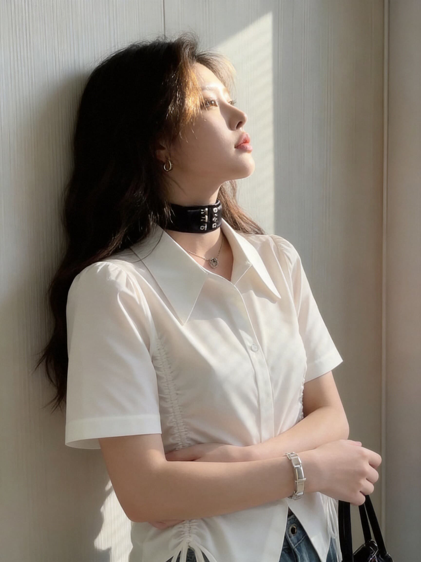 펌프 Pleat 반팔 셔츠 여성 셔츠 여성 상세 이미지 5