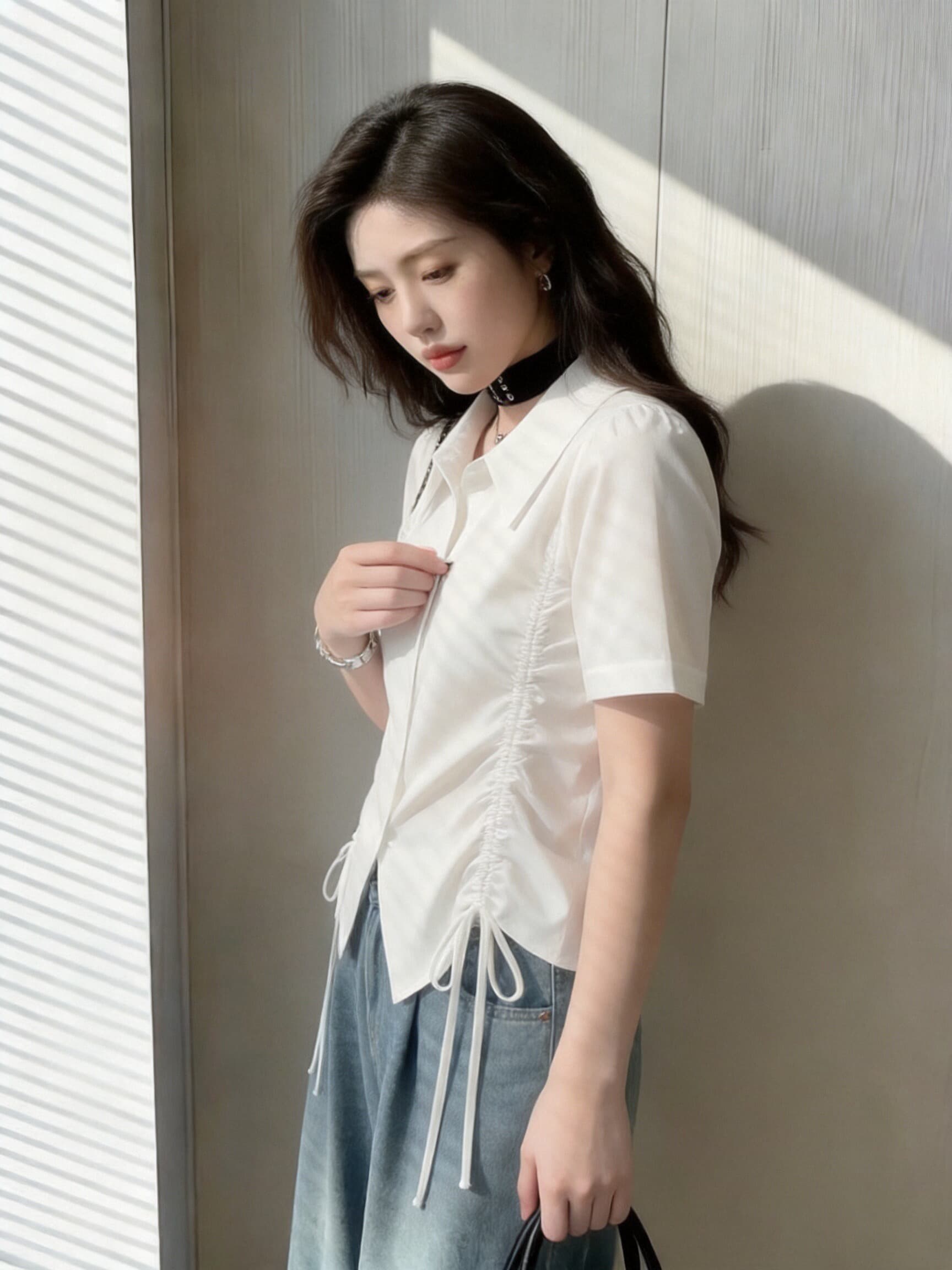 펌프 Pleat 반팔 셔츠 여성 셔츠 여성 상세 이미지 6