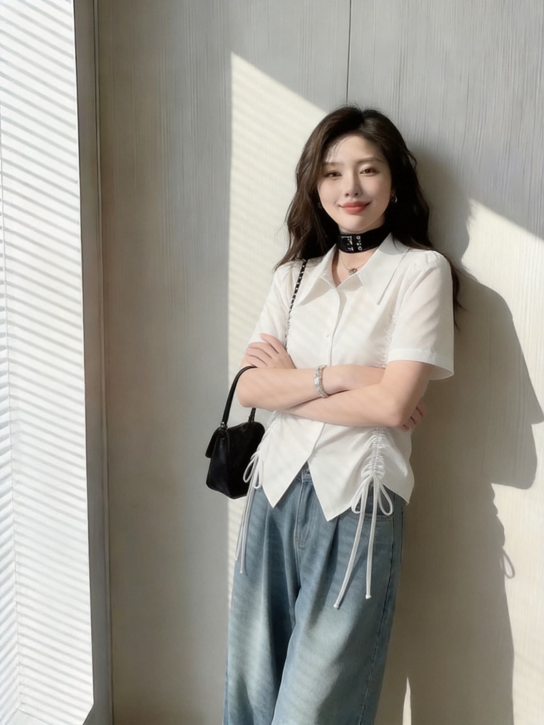 펌프 Pleat 반팔 셔츠 여성 셔츠 여성 상세 이미지 9