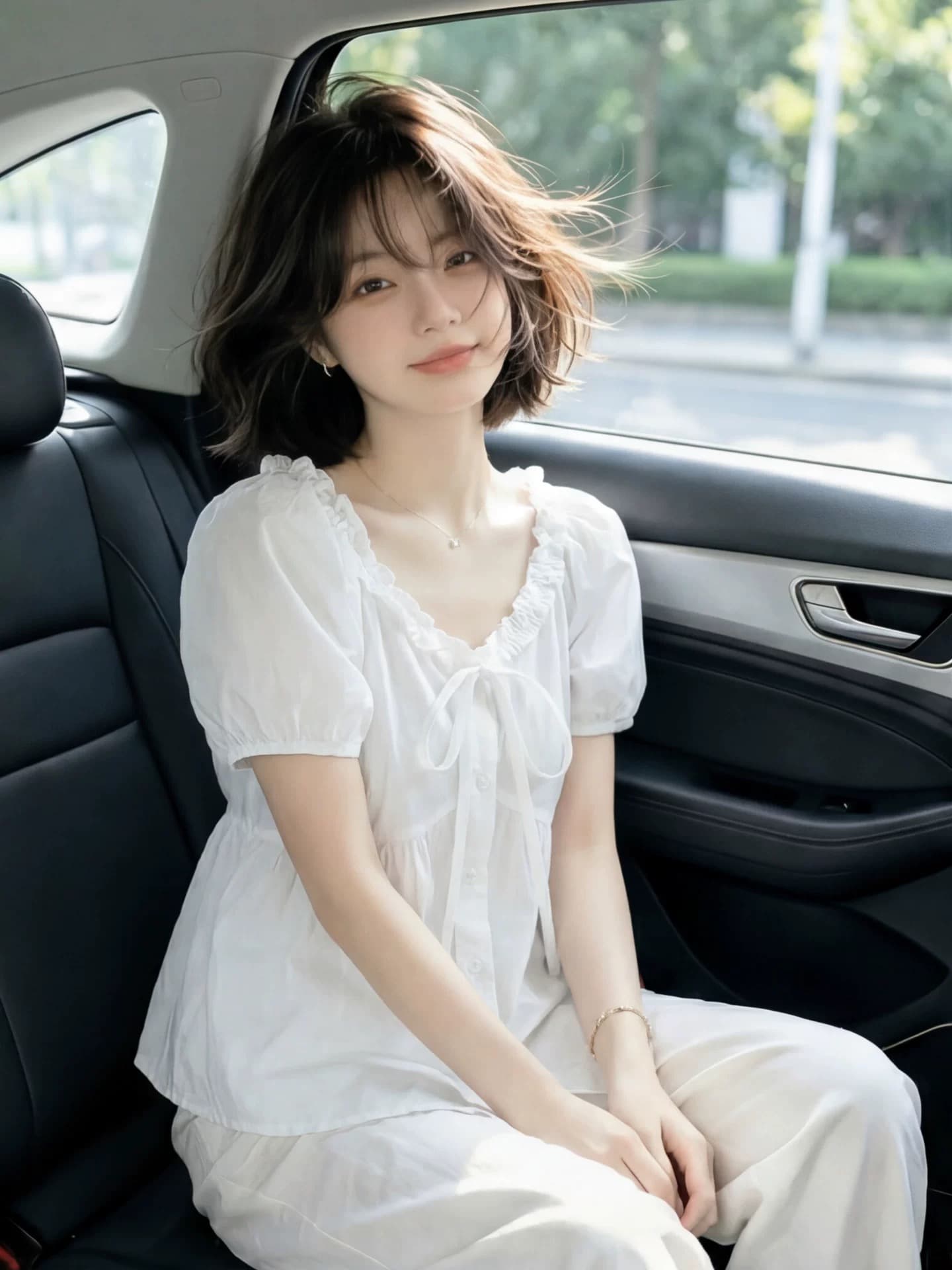 레이스업 나비 매듭 거품 소매 셔츠 맨위 여성 상세 이미지 3