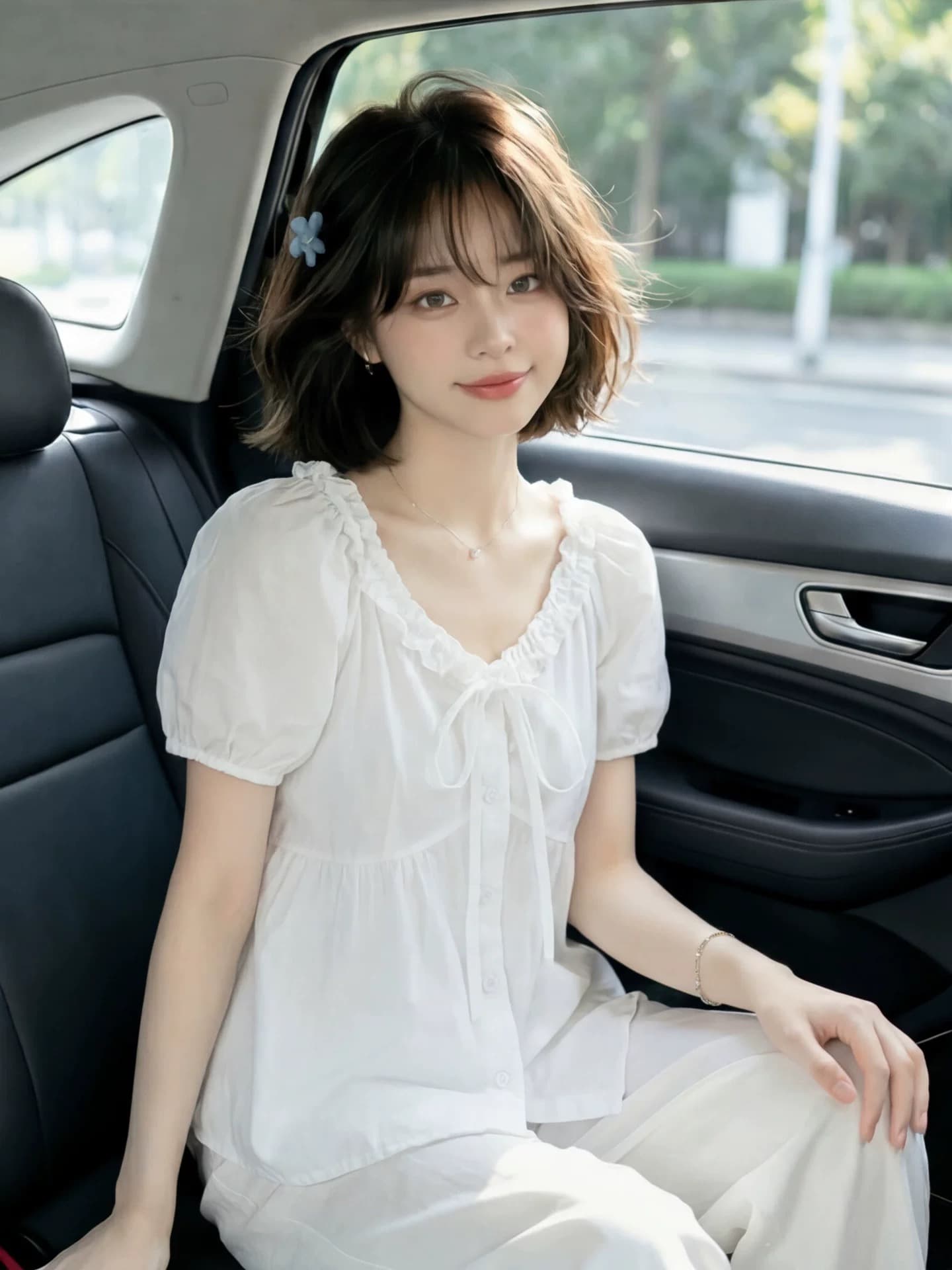 레이스업 나비 매듭 거품 소매 셔츠 맨위 여성 상세 이미지 5