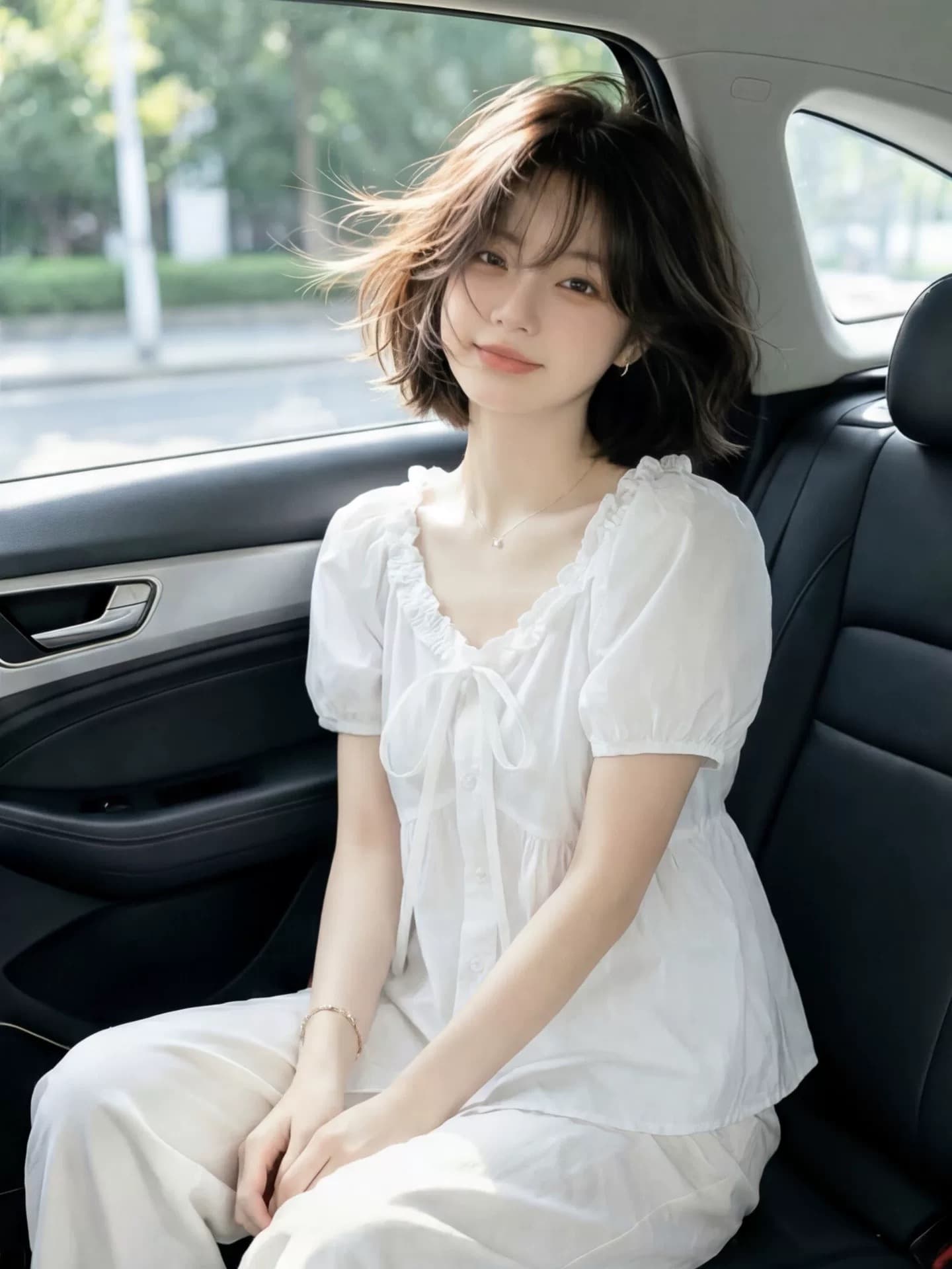 레이스업 나비 매듭 거품 소매 셔츠 맨위 여성 상세 이미지 7