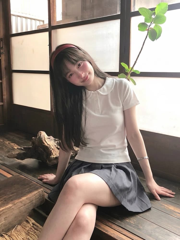 레이스 베이비 칼라 폴로 칼라 맨위 여성 이미지 2