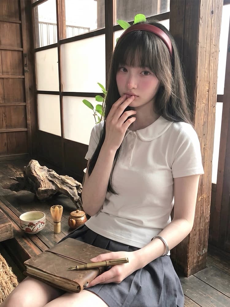 레이스 베이비 칼라 폴로 칼라 맨위 여성 상세 이미지 8