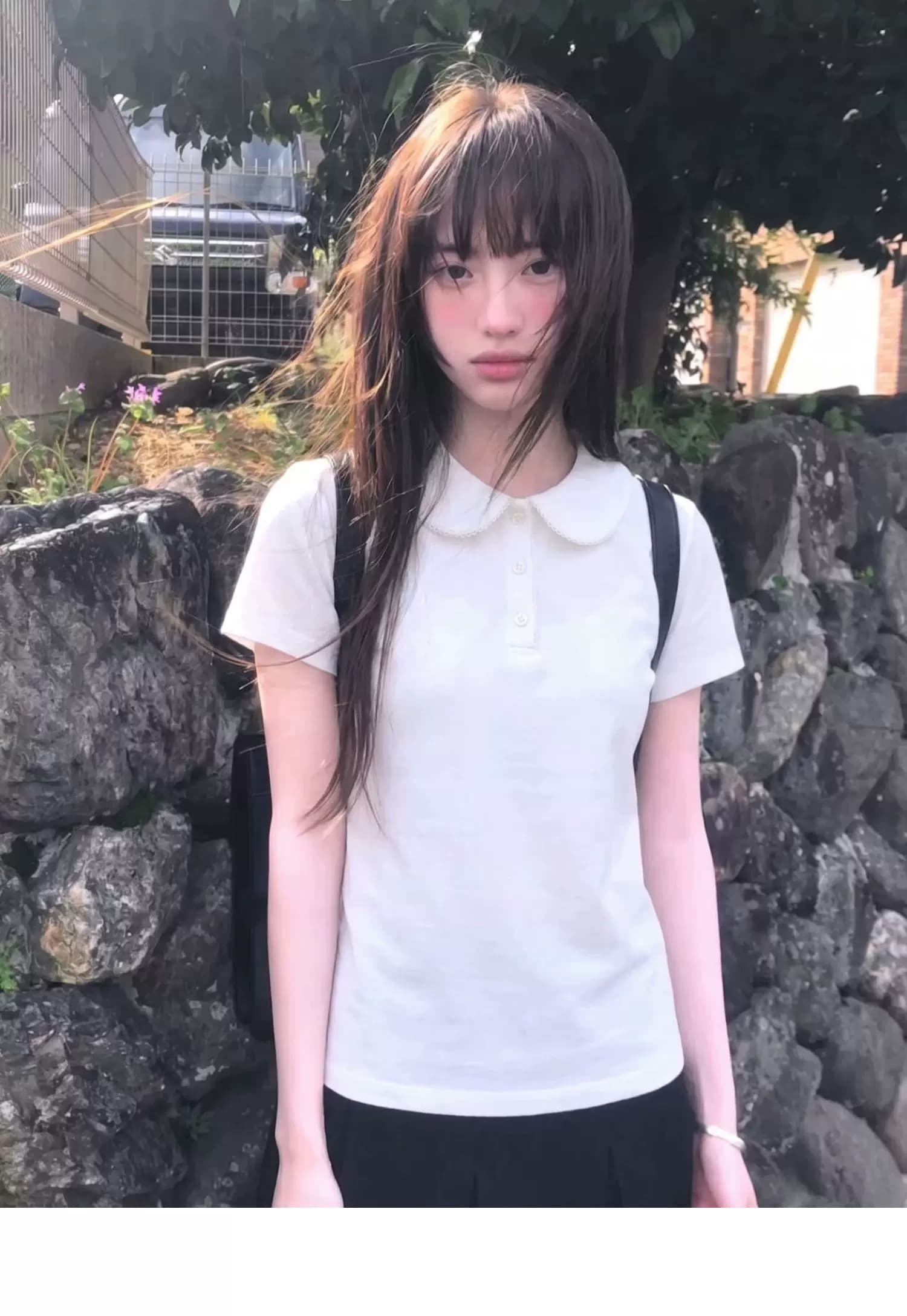레이스 베이비 칼라 폴로 칼라 맨위 여성 상세 이미지 10