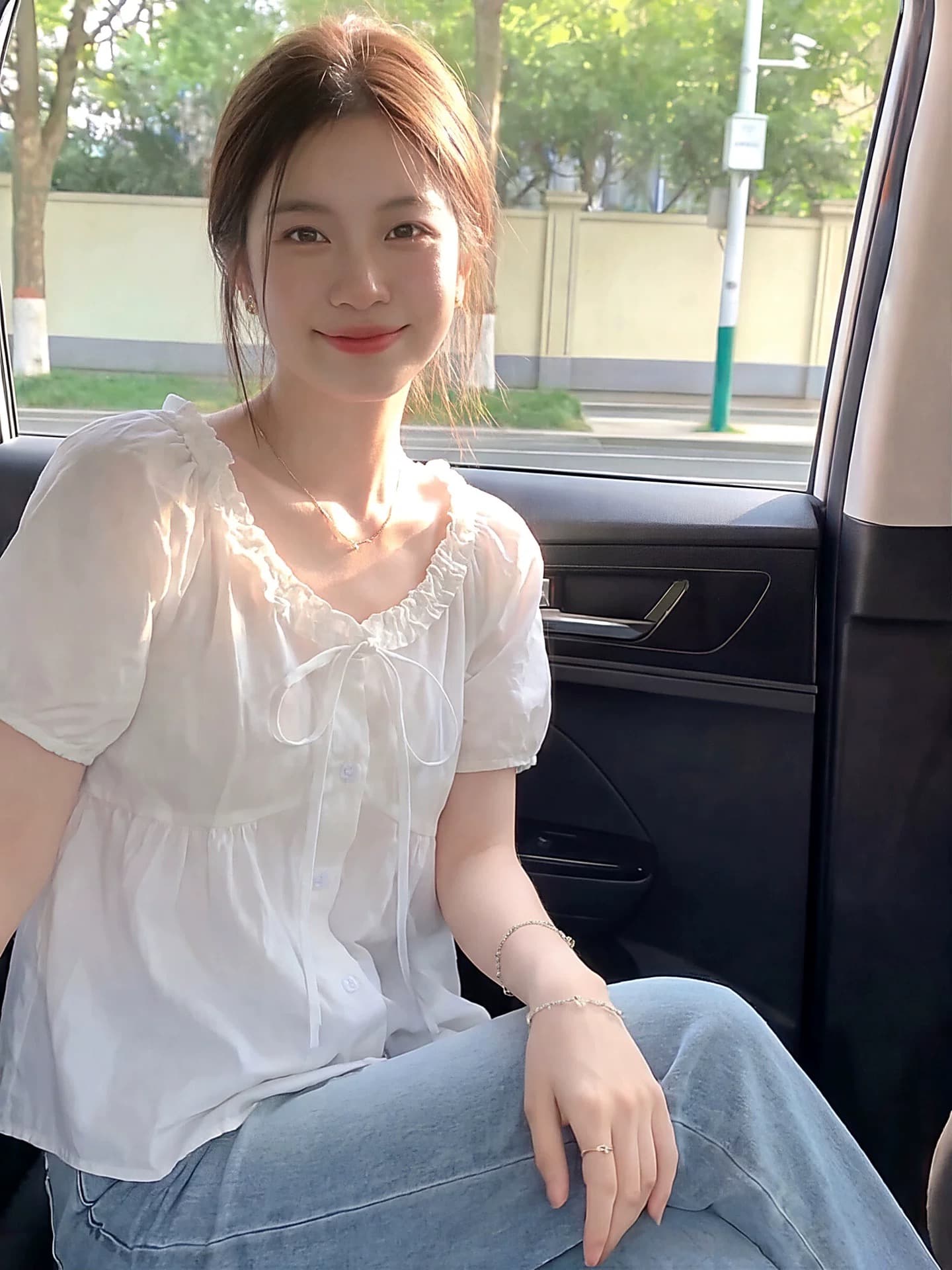 레이스업 나비 매듭 셔츠 맨위 여성 이미지 3