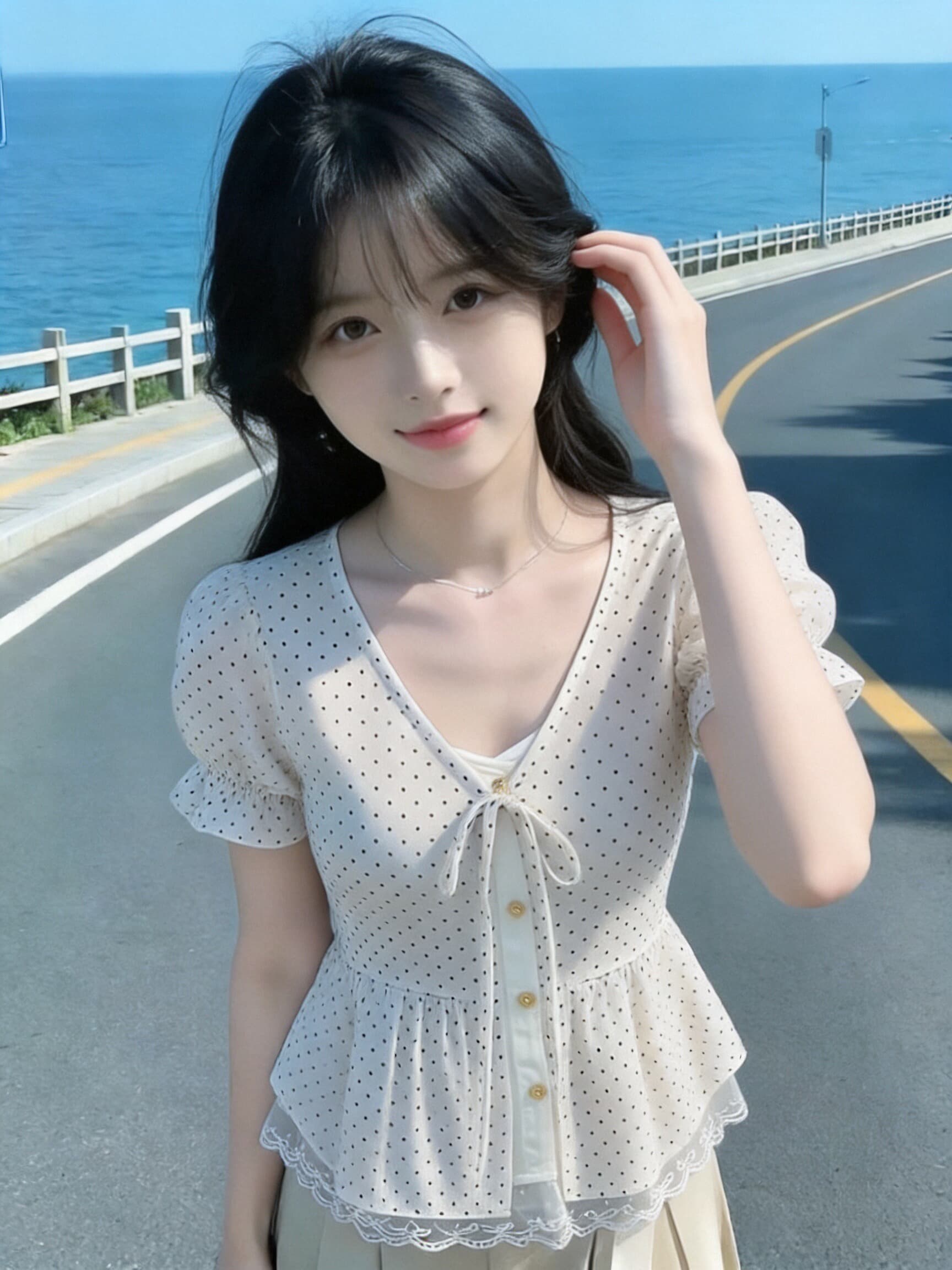 레이스 레이스 페이크 레이어드 도트 무늬 셔츠 맨위 여성 이미지 3