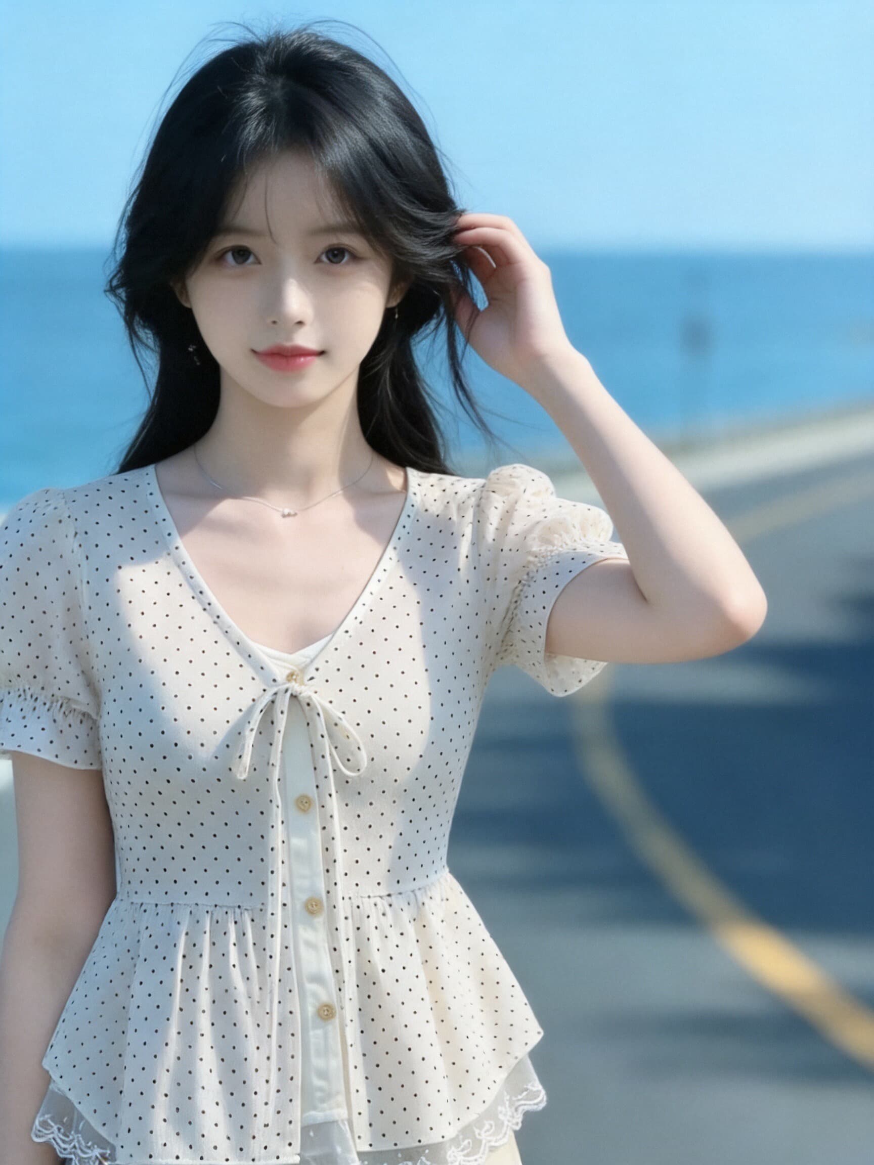 레이스 레이스 페이크 레이어드 도트 무늬 셔츠 맨위 여성 이미지 4