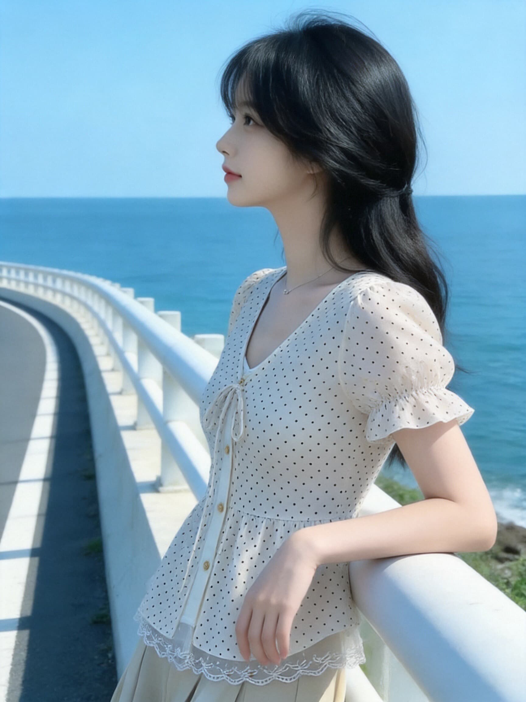 레이스 레이스 페이크 레이어드 도트 무늬 셔츠 맨위 여성 상세 이미지 3