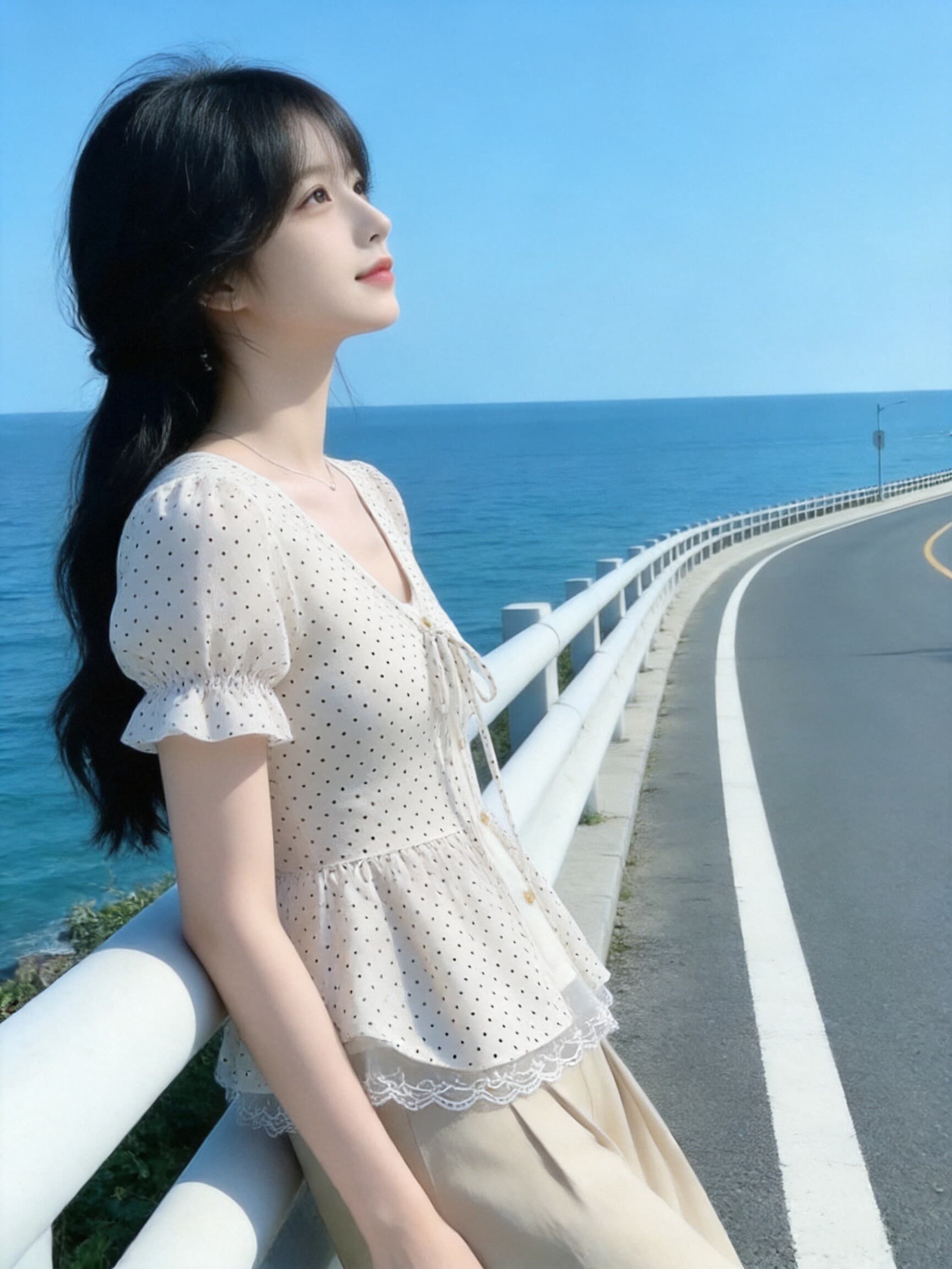 레이스 레이스 페이크 레이어드 도트 무늬 셔츠 맨위 여성 상세 이미지 7