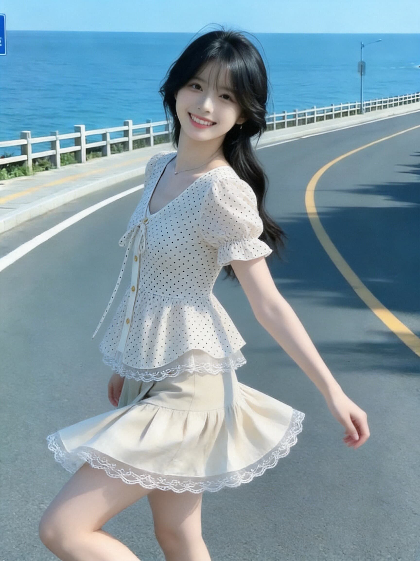 레이스 레이스 페이크 레이어드 도트 무늬 셔츠 맨위 여성 상세 이미지 8